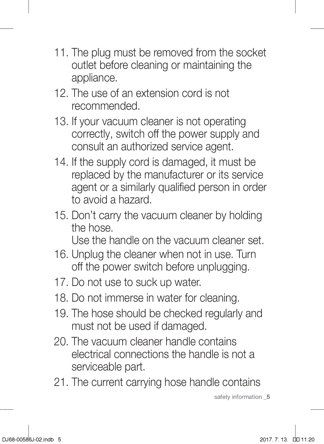 Samsung VCC45S0S3R/XEH, VCC45S0S3R/XAG, VCC45S0S3R/XEF manual Safety information 