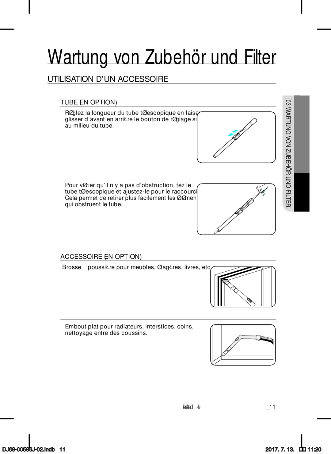 Samsung VCC45S0S3R/XAG, VCC45S0S3R/XEF Utilisation DUN Accessoire, Tube EN Option, Au milieu du tube, Accessoire EN Option 