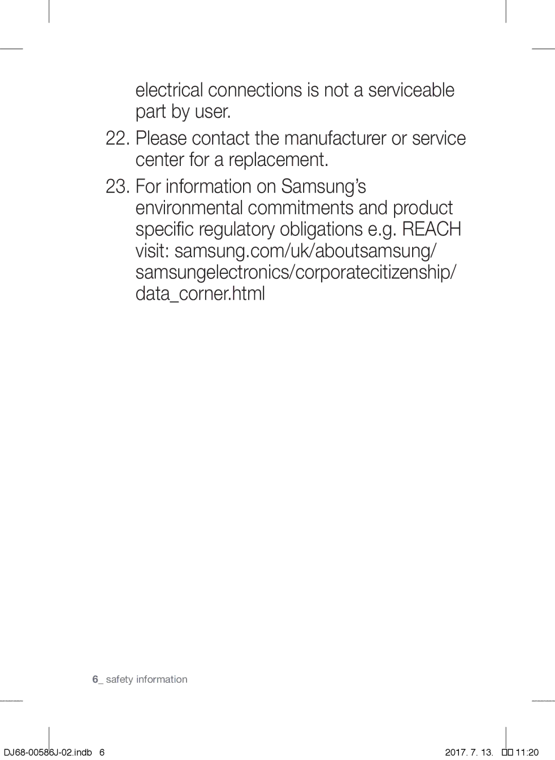 Samsung VCC45S0S3R/XAG, VCC45S0S3R/XEF, VCC45S0S3R/XEH manual Safety information 