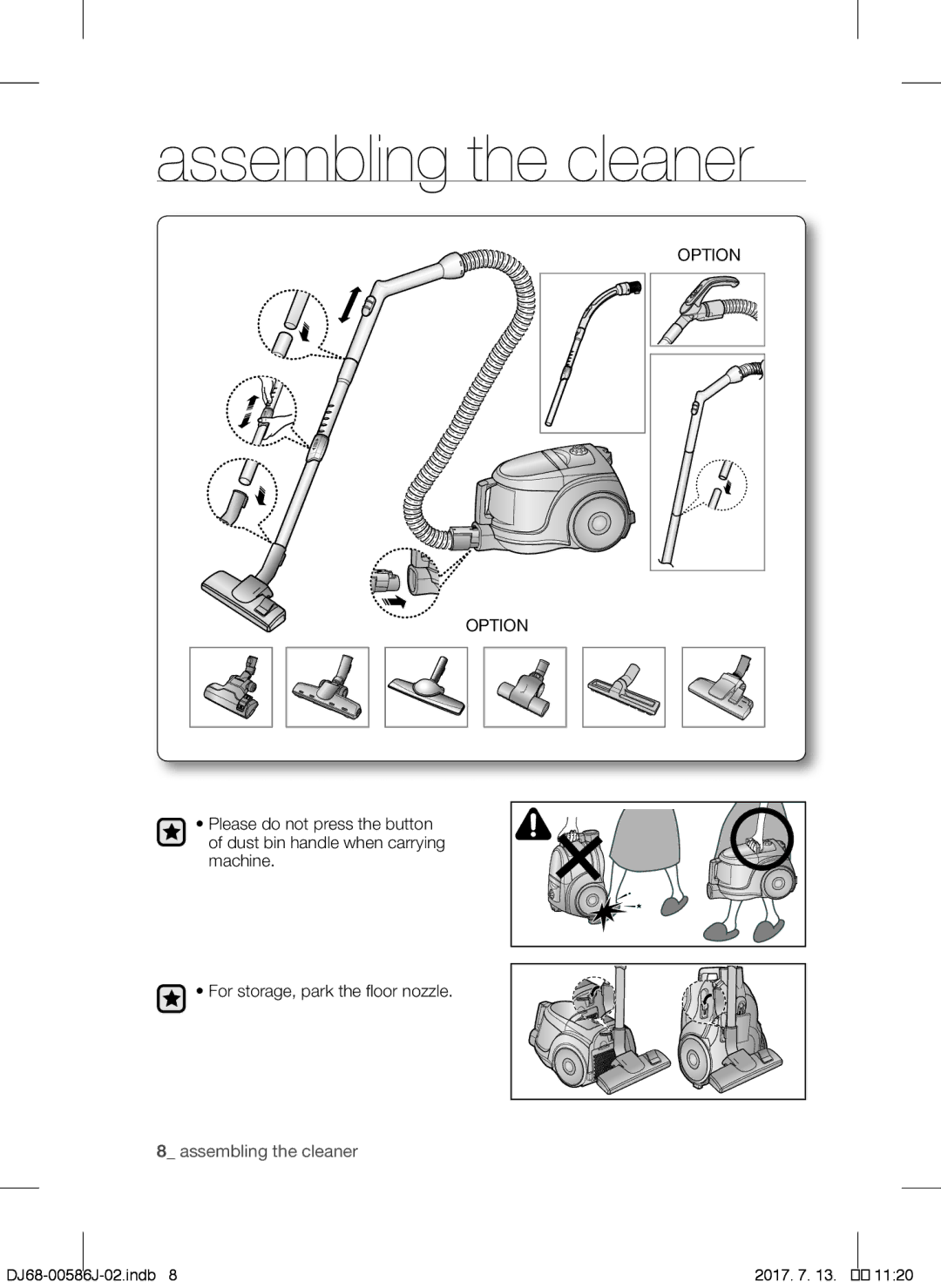 Samsung VCC45S0S3R/XEH, VCC45S0S3R/XAG, VCC45S0S3R/XEF manual Assembling the cleaner, Option 