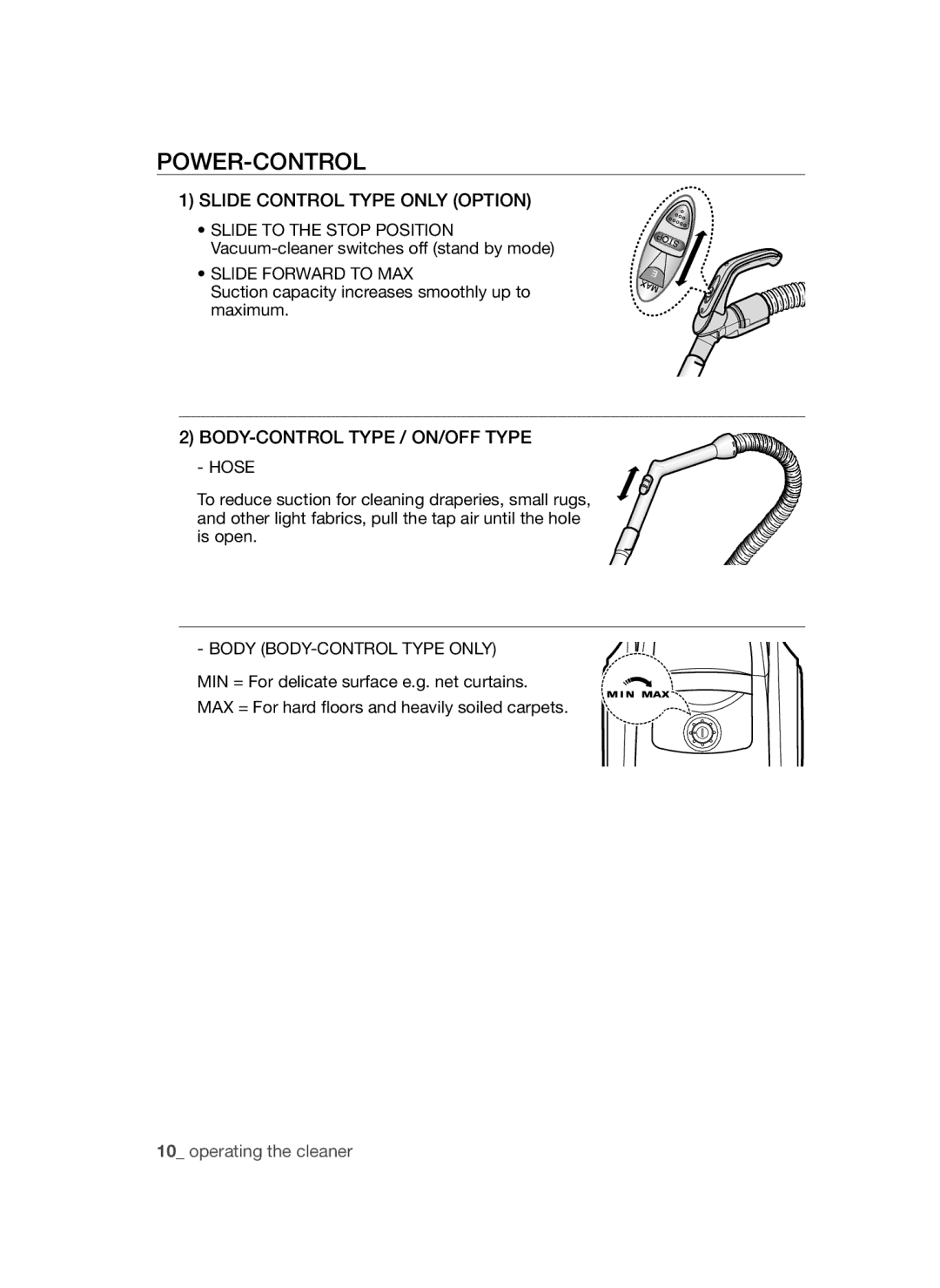 Samsung VCC45S0S3R/XEF Power-Control, Slide Control Type only Option, Slide Forward to MAX, Body BODY-CONTROL Type only 