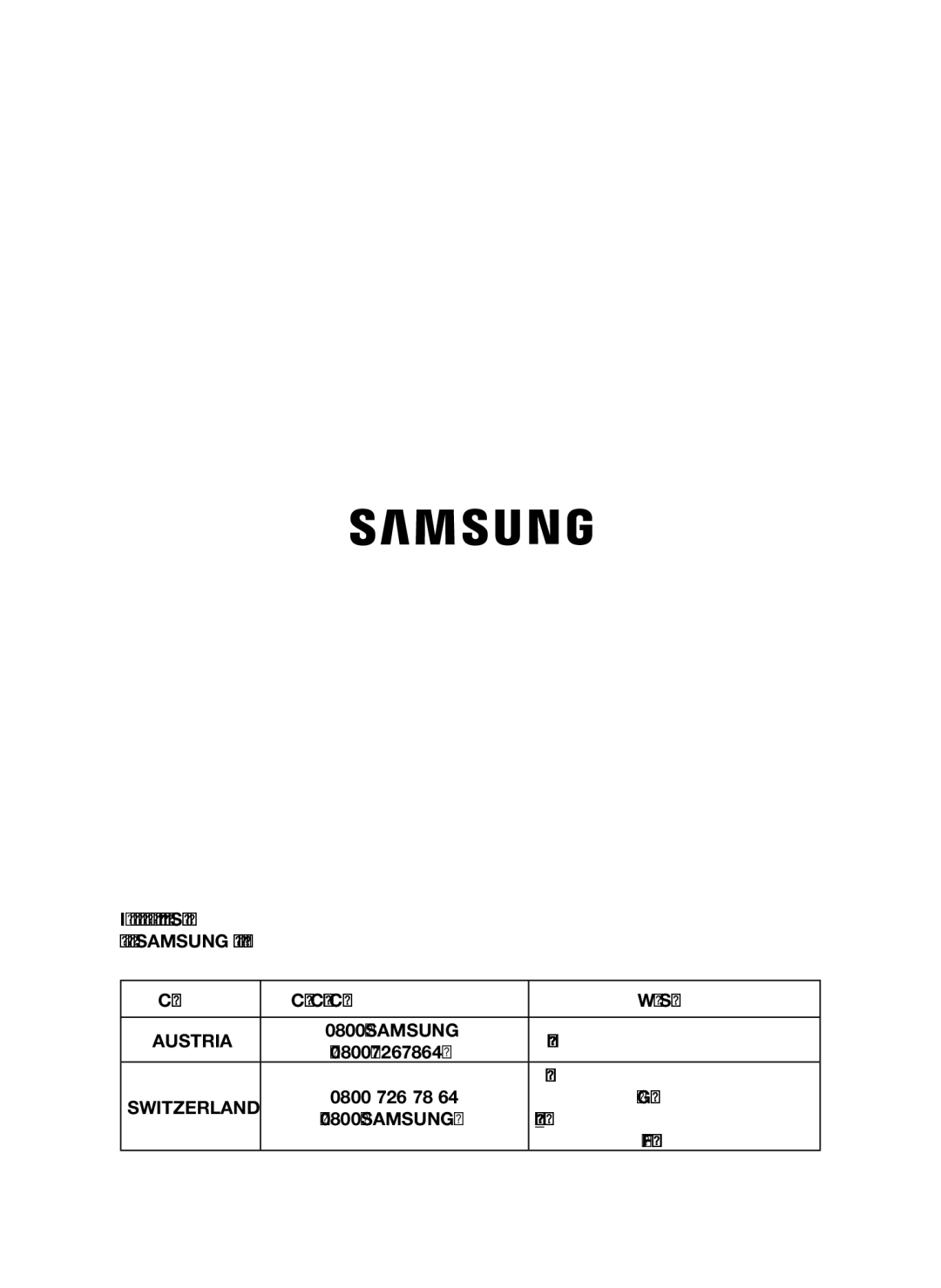 Samsung VCC45S0S3R/XEH, VCC45S0S3R/XAG, VCC45S0S3R/XEF manual Samsung, 0800-7267864, 0800 726 78 