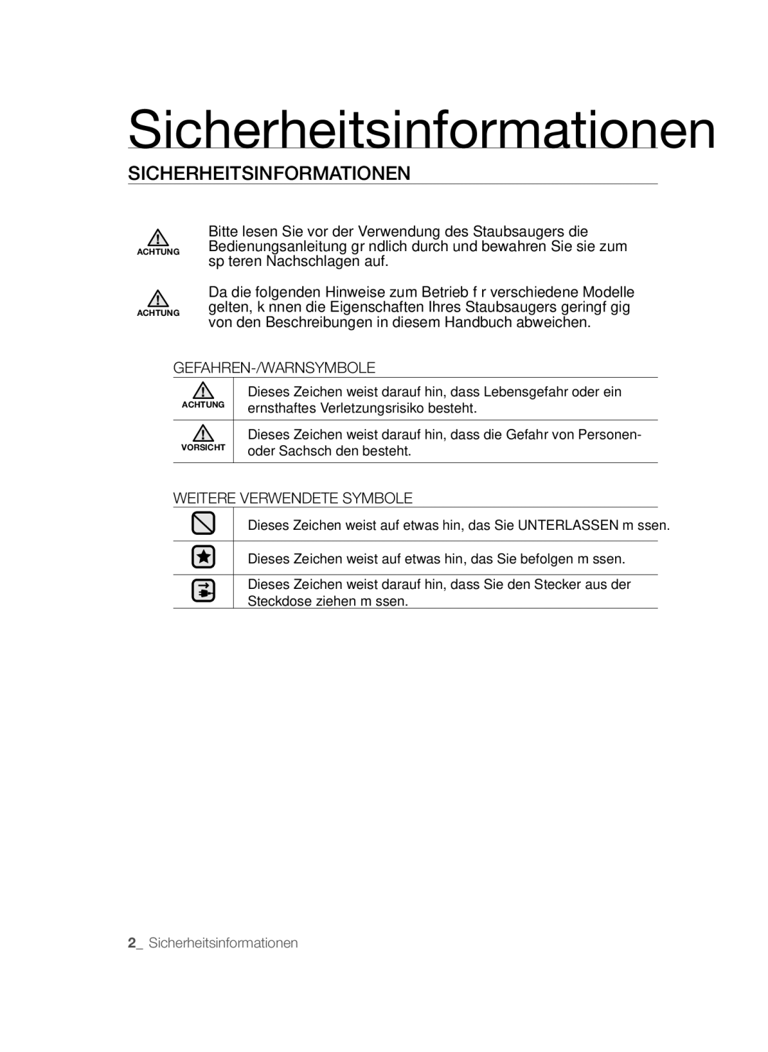 Samsung VCC45S0S3R/XEF, VCC45S0S3R/XAG, VCC45S0S3R/XEH manual Sicherheitsinformationen 