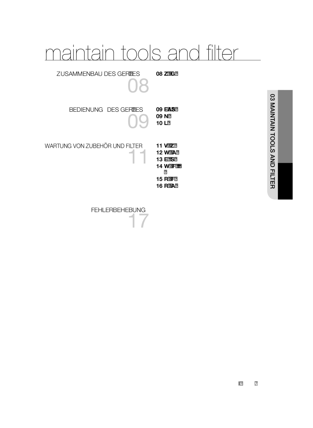 Samsung VCC45S0S3R/XAG, VCC45S0S3R/XEF, VCC45S0S3R/XEH manual Inhalt, Ein/Aus-Schalter, Netzkabel, Leistungssteuerung 