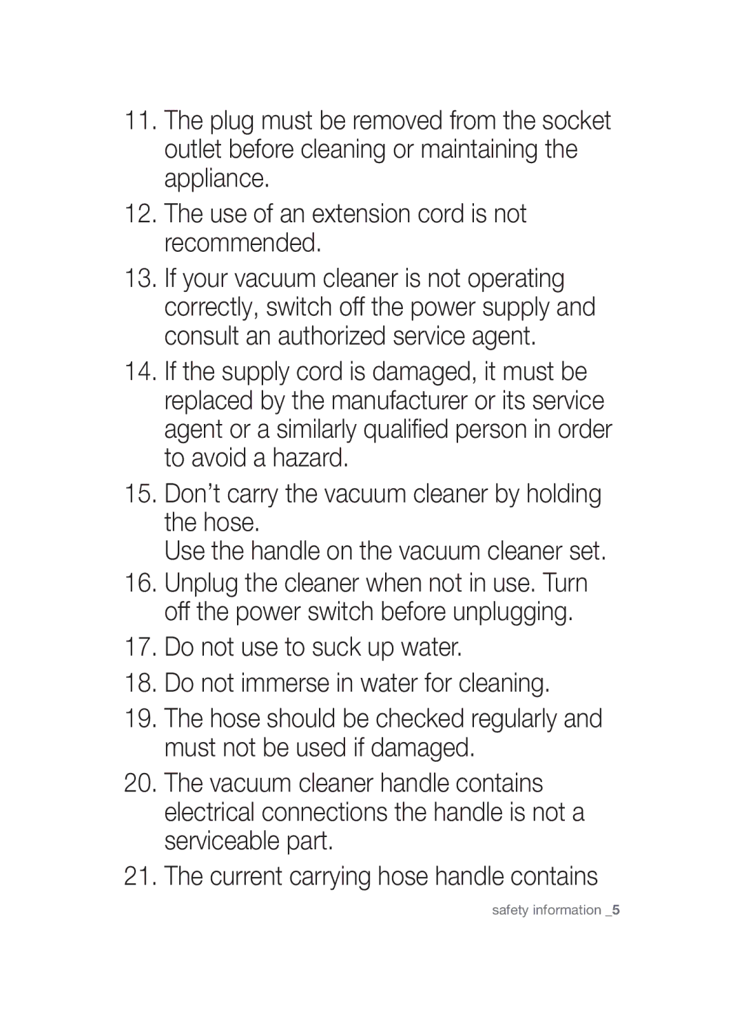 Samsung VCC45S0S3R/XEH, VCC45S0S3R/XAG, VCC45S0S3R/XEF manual Safety information 