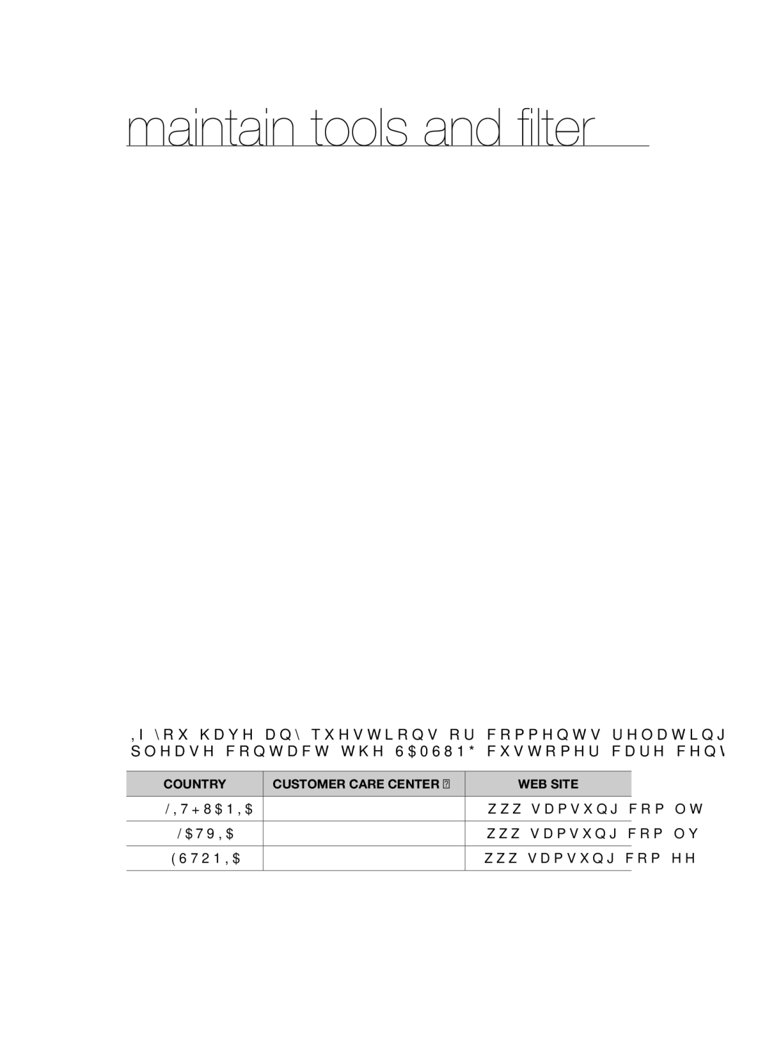 Samsung VCC45S0S3R/XEN, VCC45S0S3R/XEF, VCC45W0S3B/XEP, VCC45W0S3R/XTR, VCC45W0S3B/XEO Country Customer Care Center WEB Site 