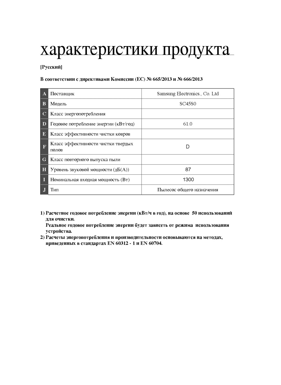 Samsung VCC45S0S3R/XEF, VCC45W0S3B/XEP, VCC45W0S3R/XTR, VCC45W0S3B/XEO, VCC45S0S3R/XEN, VCC45S0S3R/XSB Характеристики продукта 