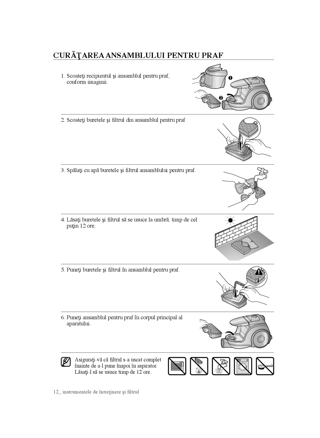 Samsung VCC45T0S3R/BOL manual Curăţarea Ansamblului Pentru Praf 