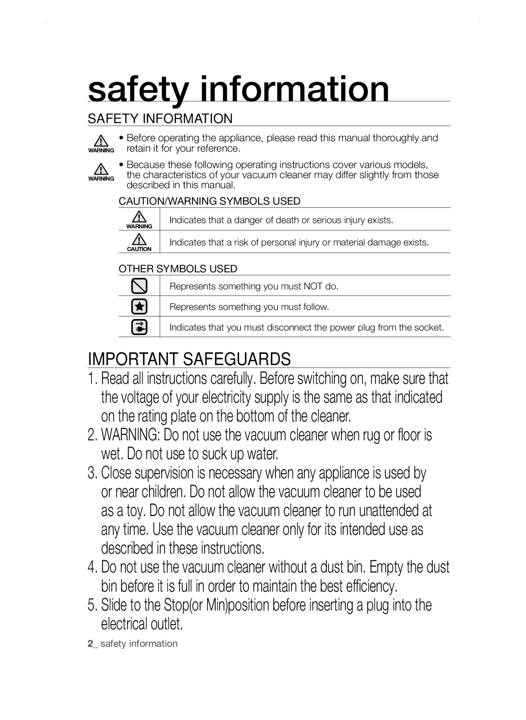 Samsung VCC45W0S3B/XEO, VCC45W0S3B/XEP, VCC45W0S3R/XTR manual Safety information, Safety Information 