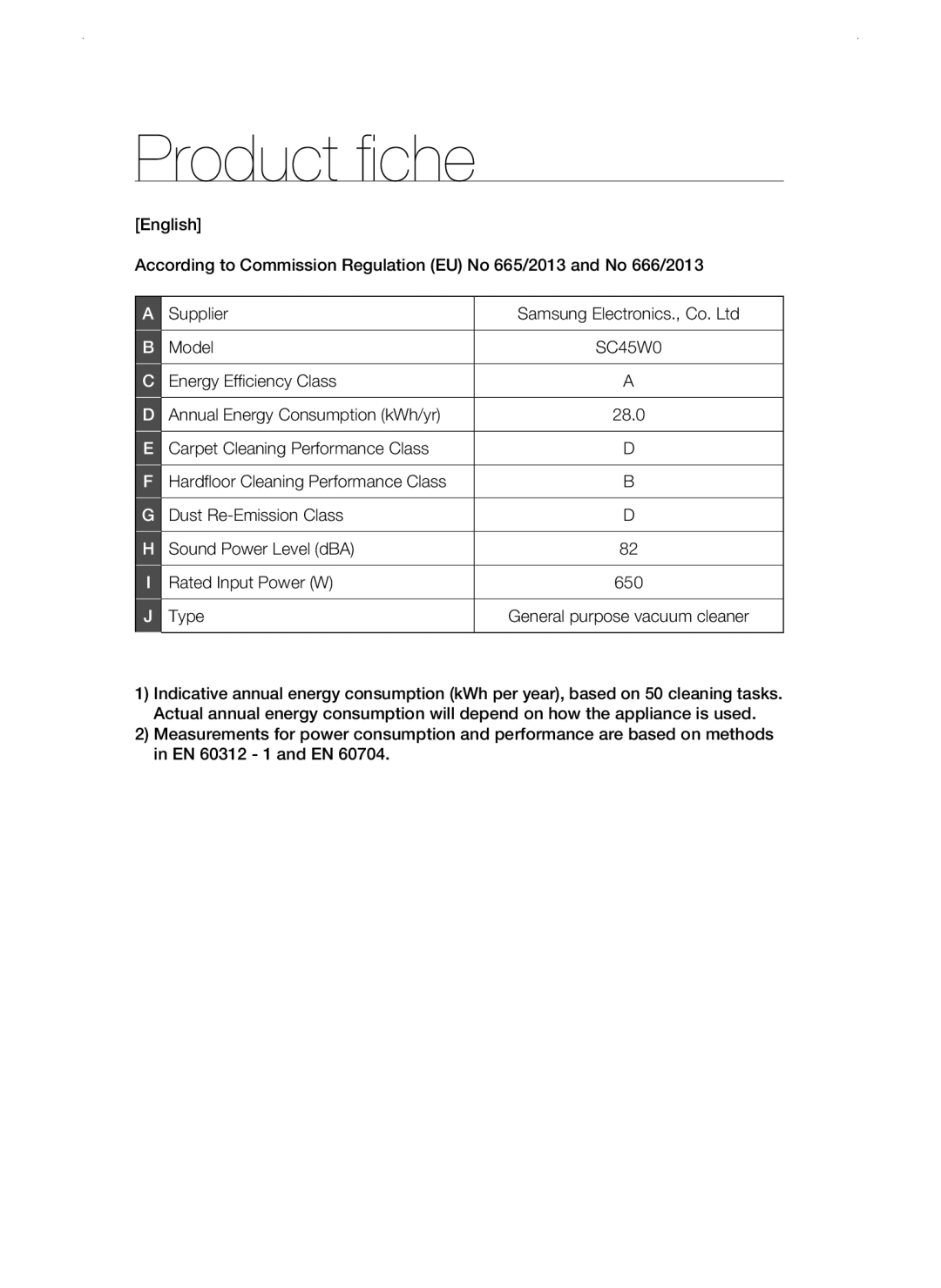 Samsung VCC45W0S3B/XEP, VCC45W0S3R/XTR, VCC45W0S3B/XEO manual Product fiche, Type 