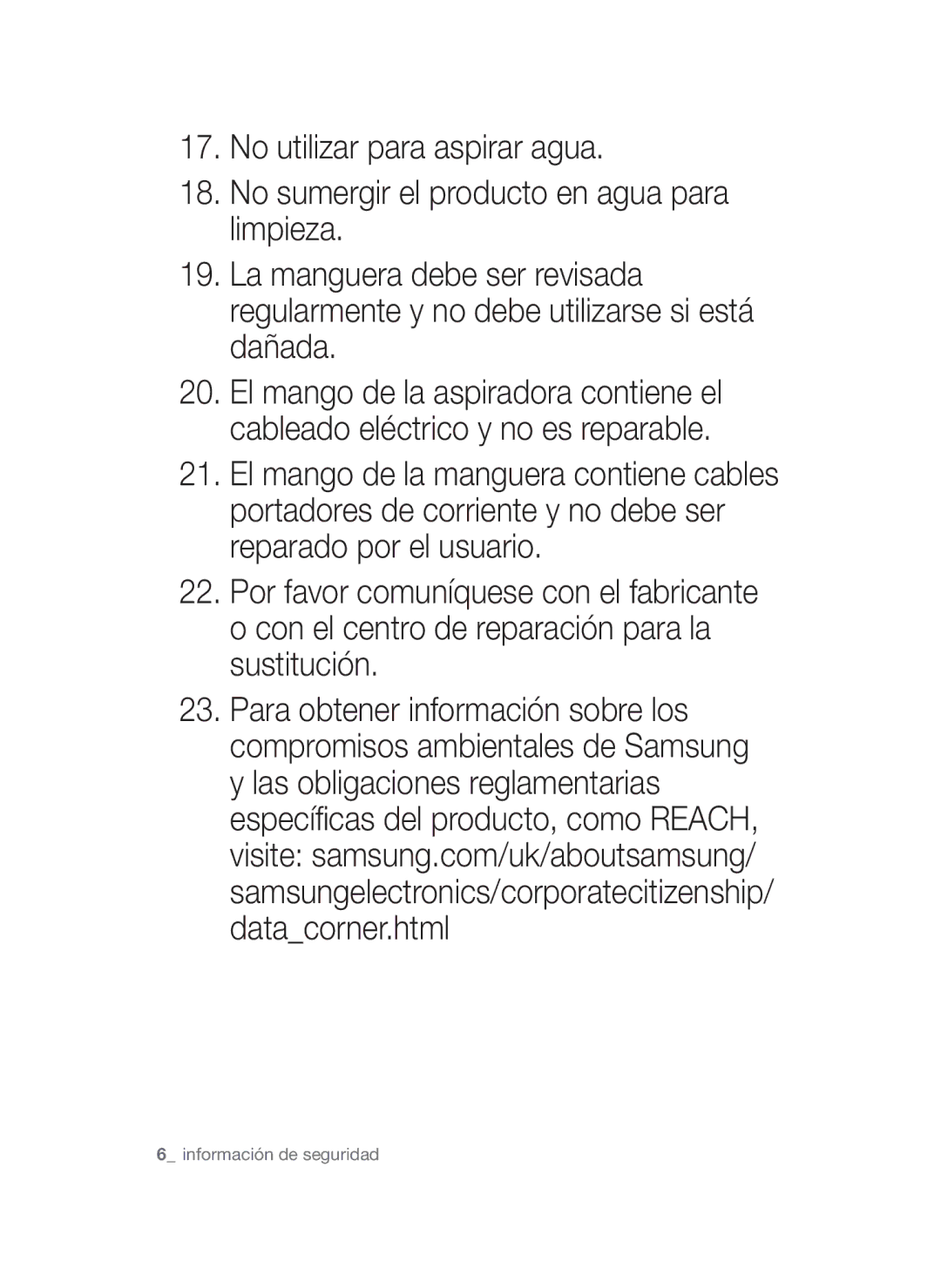 Samsung VCC45W1S3S/XET, VCC45W0S3R/XEC, VCC45W0S3B/XEP manual Información de seguridad 