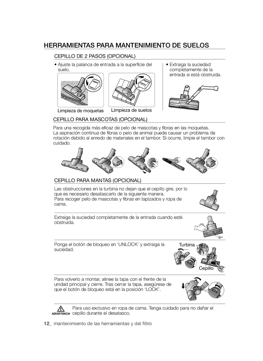 Samsung VCC45W1S3S/XET, VCC45W0S3R/XEC manual Herramientas Para Mantenimiento DE Suelos, Cepillo DE 2 Pasos Opcional 