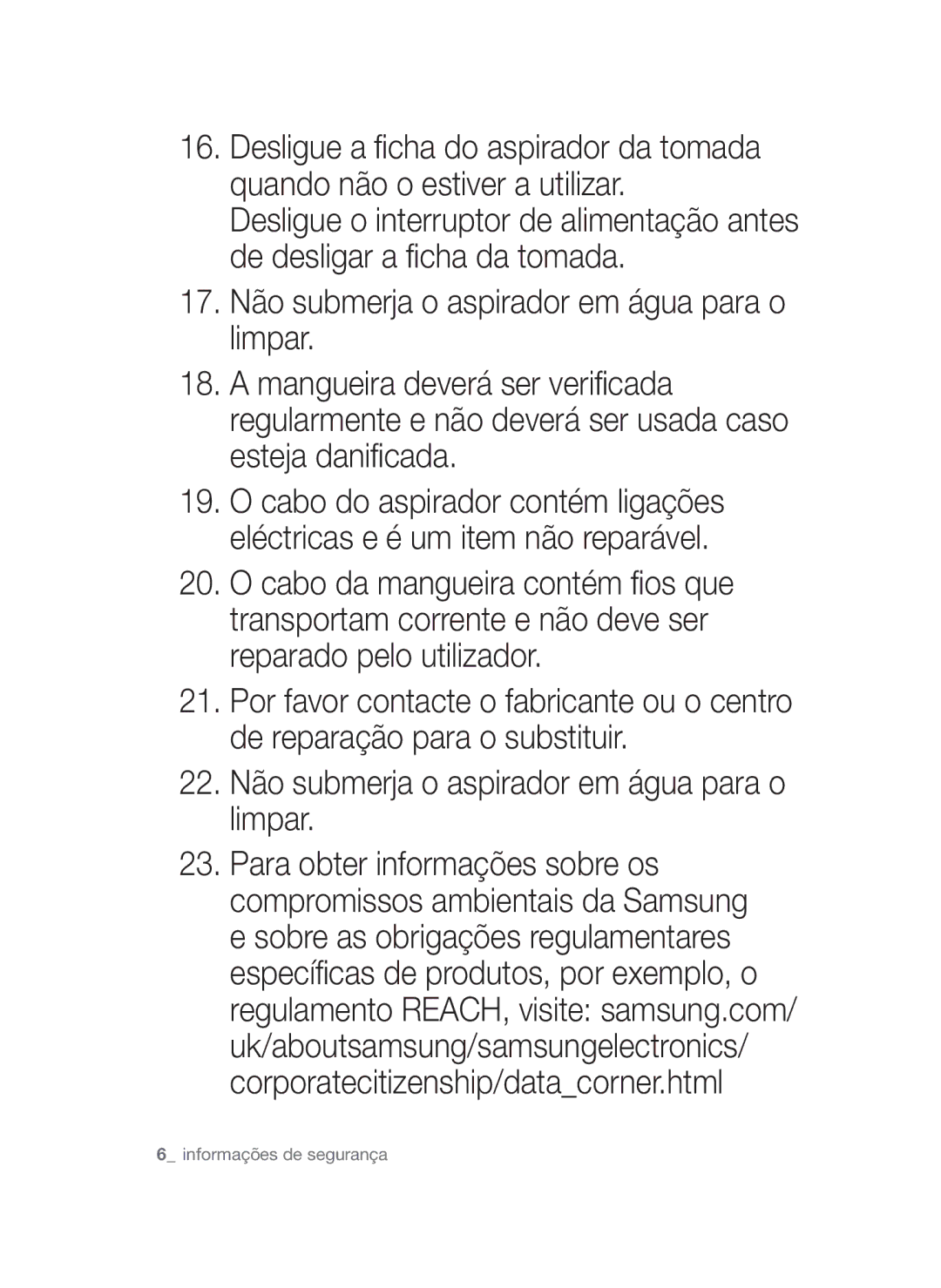 Samsung VCC45W0S3B/XEP, VCC45W1S3S/XET, VCC45W0S3R/XEC manual Informações de segurança 