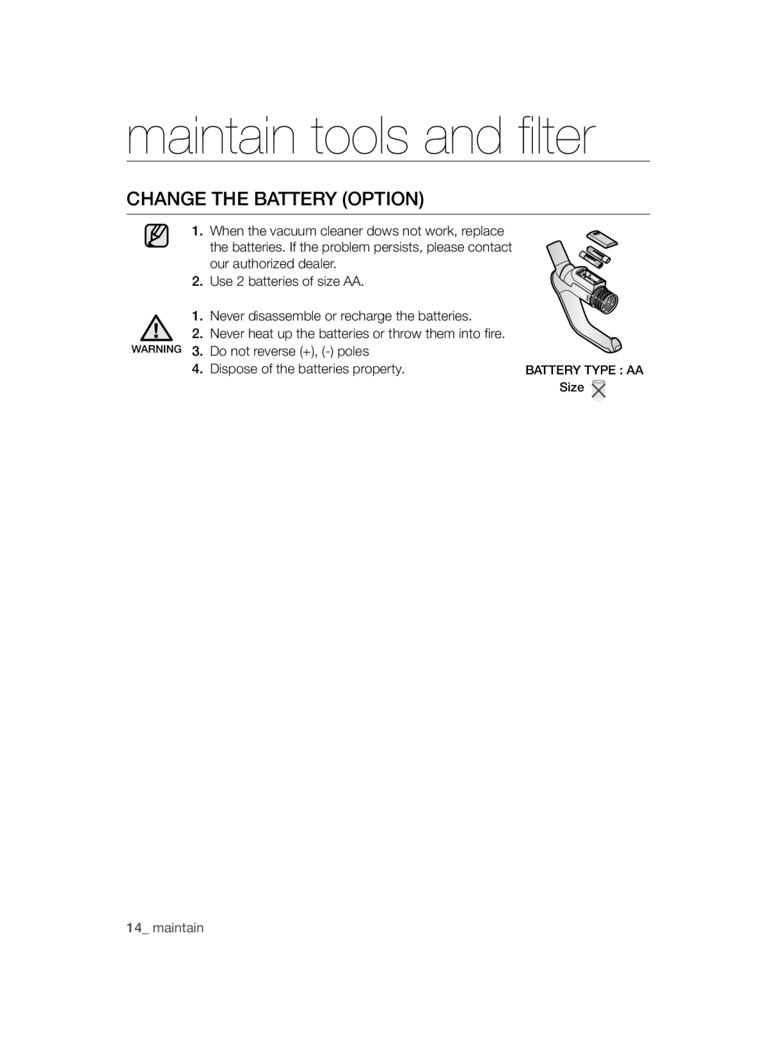 Samsung VCC4710S32/KSV, VCC4710S32/XSV manual Change the battery option 