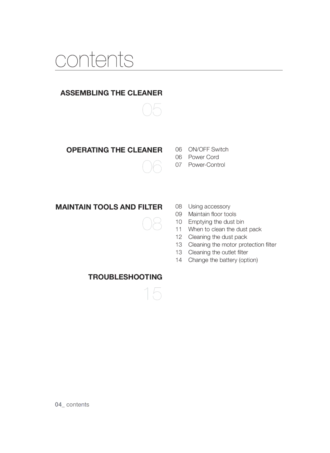 Samsung VCC4710S32/KSV, VCC4710S32/XSV manual Contents 