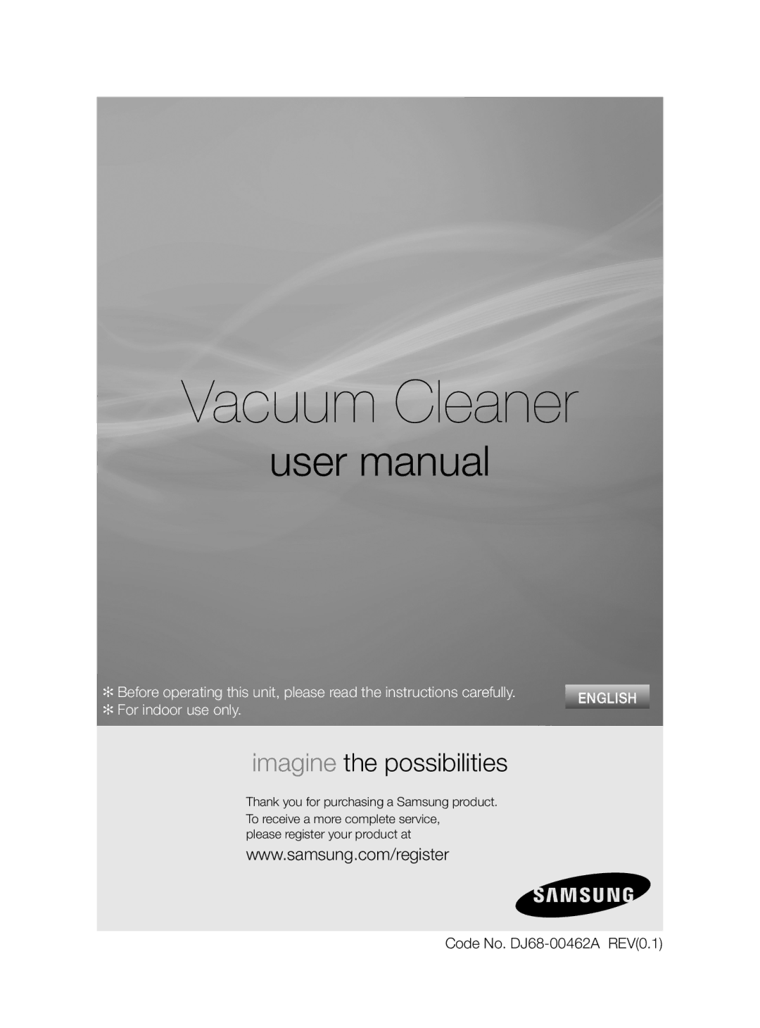 Samsung VCC9380V3R/HAC, VCC4750V3K/HAC manual Vacuum Cleaner 