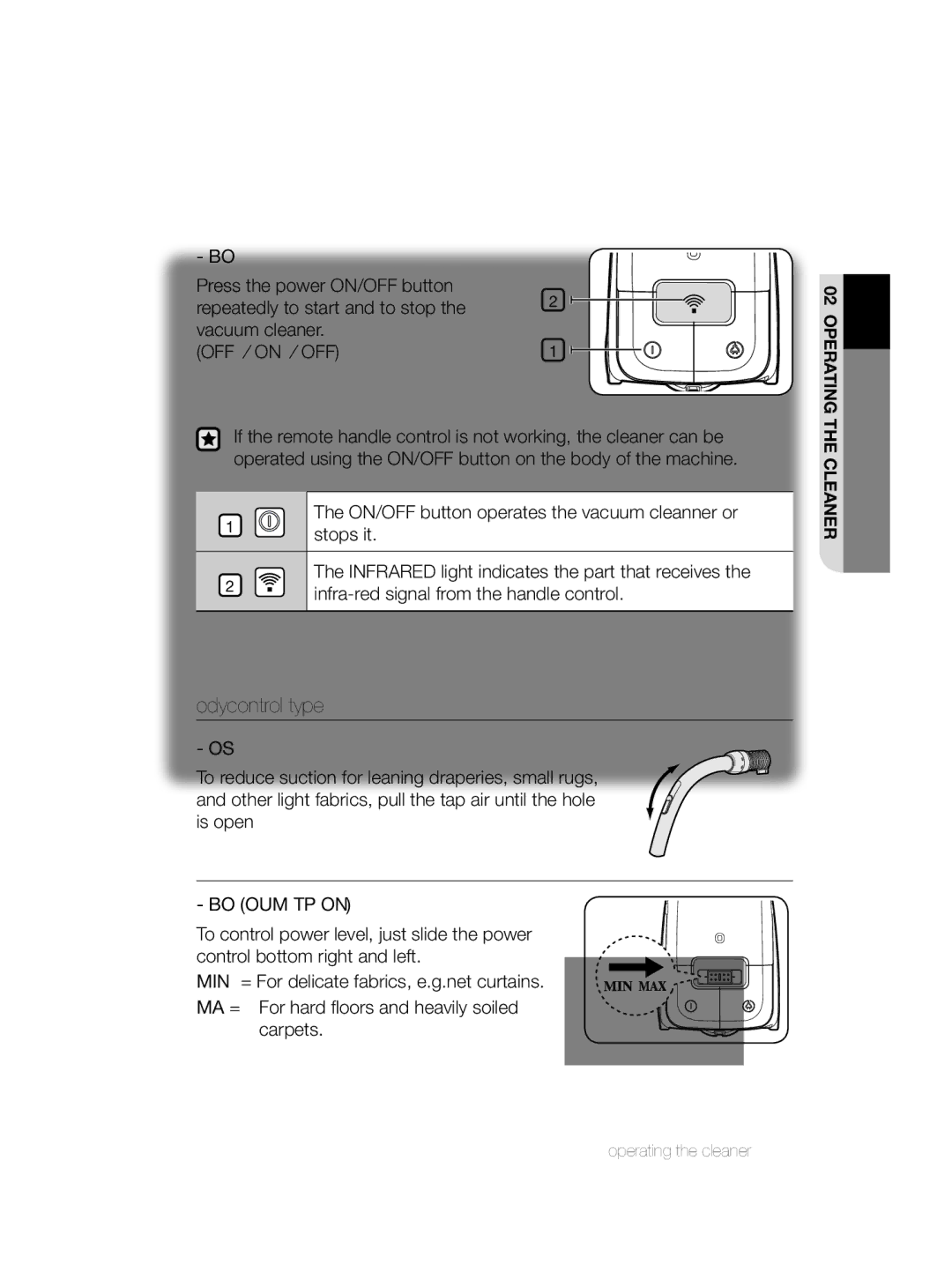 Samsung VCC9380V3R/HAC, VCC4750V3K/HAC manual Body-control type Option, Body Volume Type only 