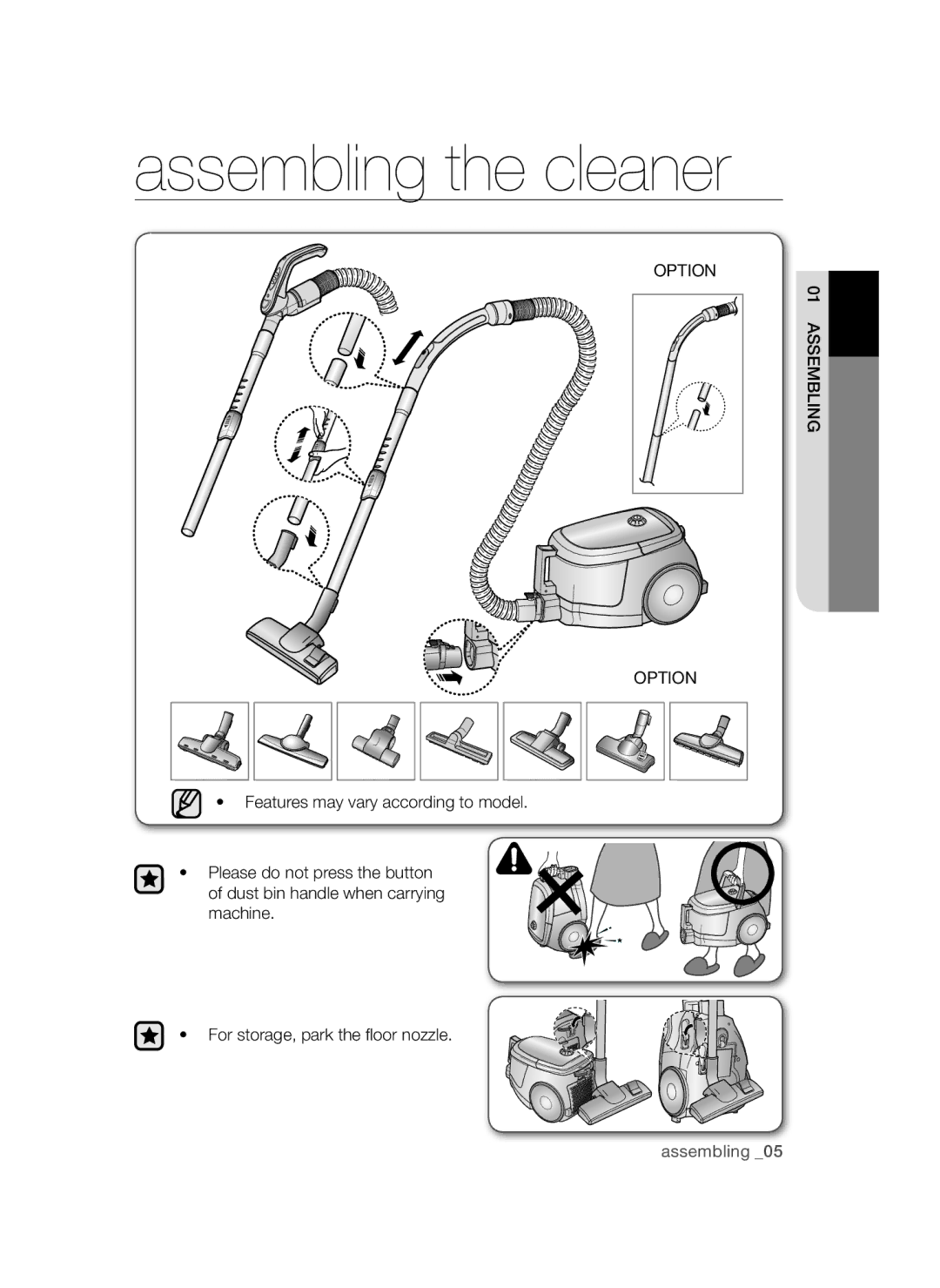 Samsung VCC4750V3K/HAC manual Assembling the cleaner 