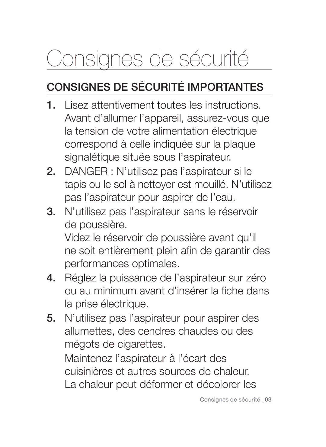 Samsung VCC4756V3K/XEF, VCC47F1V3K/XEF, VCC47Q0V3K/XEF manual Consignes DE Sécurité Importantes 