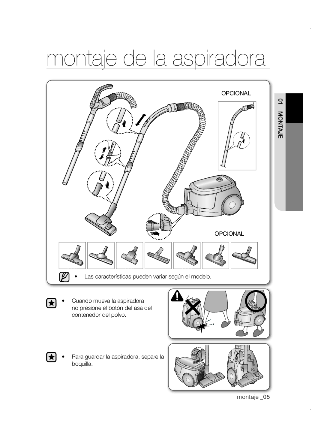 Samsung VCC4785V3K/XEC manual Montaje de la aspiradora, Opcional 