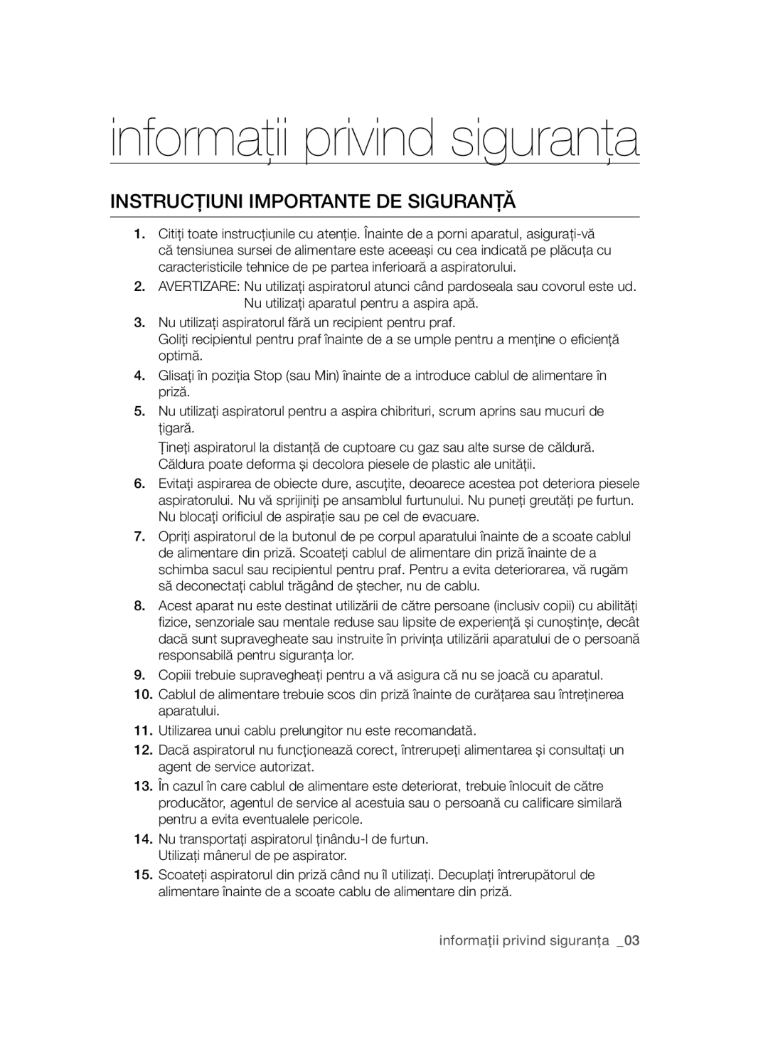 Samsung VCC4790H33/XEH, VCC4790H33/BOL, VCC4790H32/XEH manual Instrucţiuni Importante DE Siguranţă 