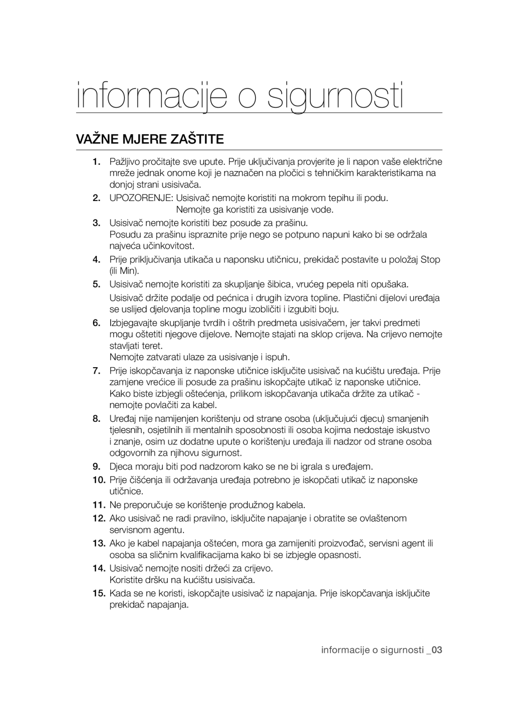 Samsung VCC4790H32/XEH, VCC4790H33/BOL, VCC4790H33/XEH manual Važne Mjere Zaštite 