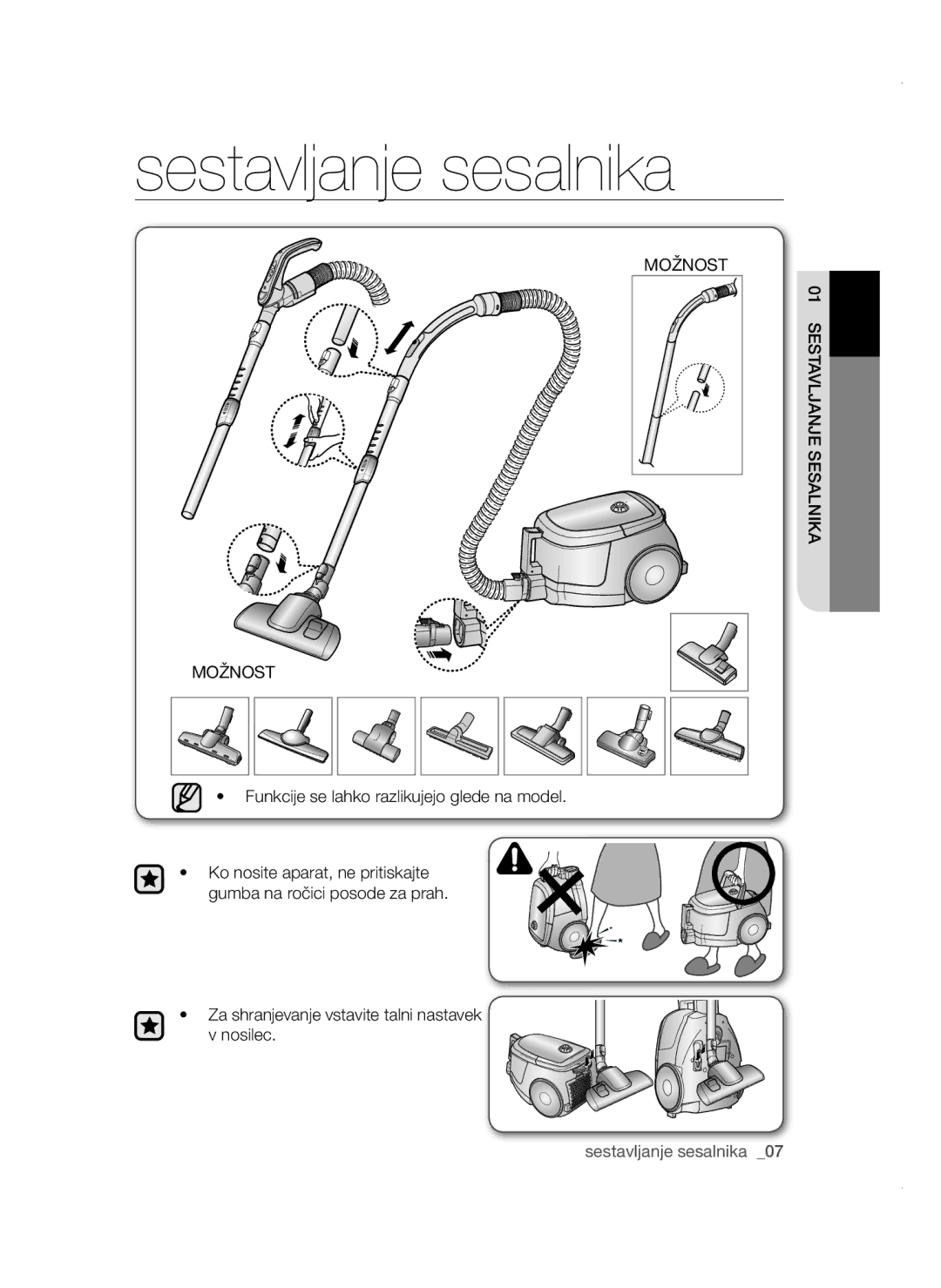 Samsung VCC47E0H33/XEH, VCC47E0H33/BOL, VCC4780V3K/BOL, VCC4780V32/XEH manual Sestavljanje sesalnika, Možnost 