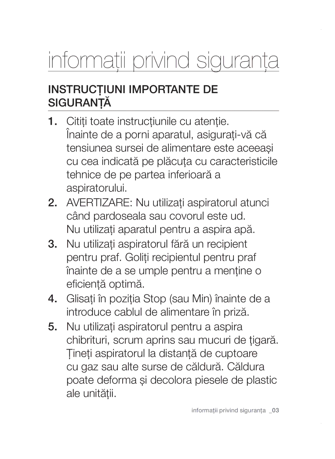 Samsung VCC47E0H33/XEH, VCC47E0H33/BOL, VCC4780V3K/BOL, VCC4780V32/XEH manual Instrucţiuni Importante DE Siguranţă 