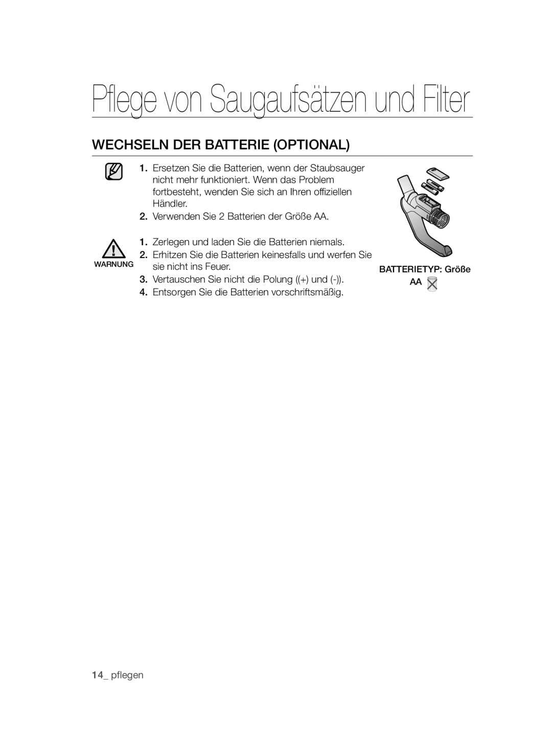 Samsung VCC47J0V36/XEG, VCC47J0V3G/XEP manual Wechseln DER Batterie Optional 