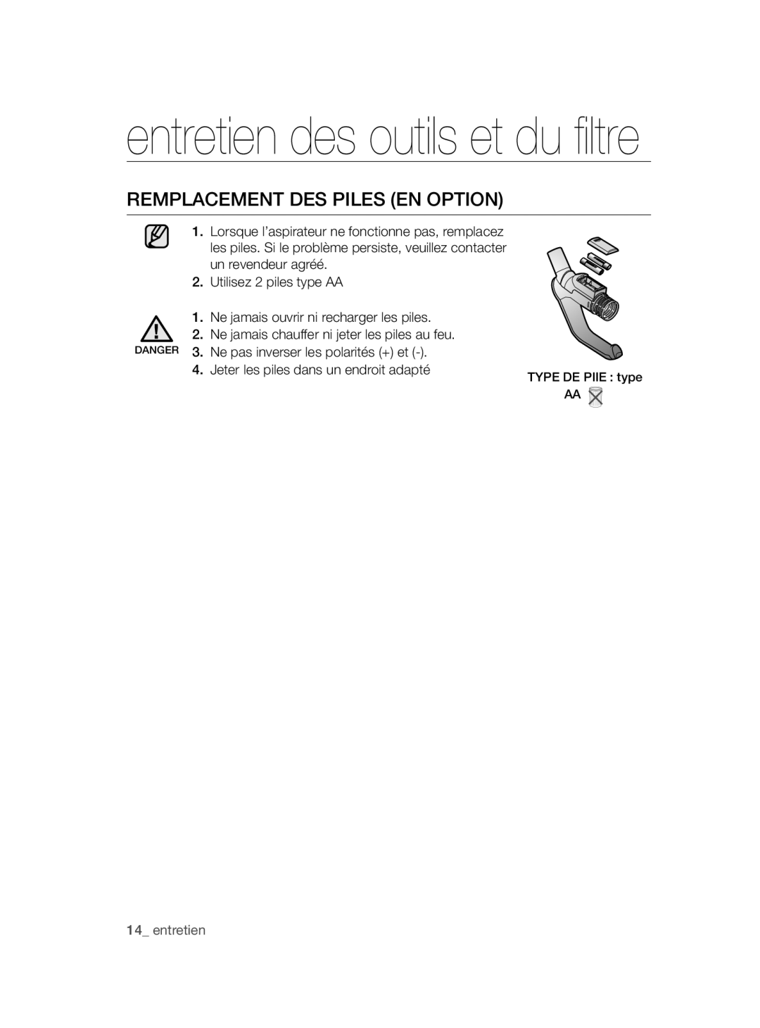 Samsung VCC47J0V36/XEG, VCC47J0V3G/XEP manual Remplacement DES Piles EN Option 