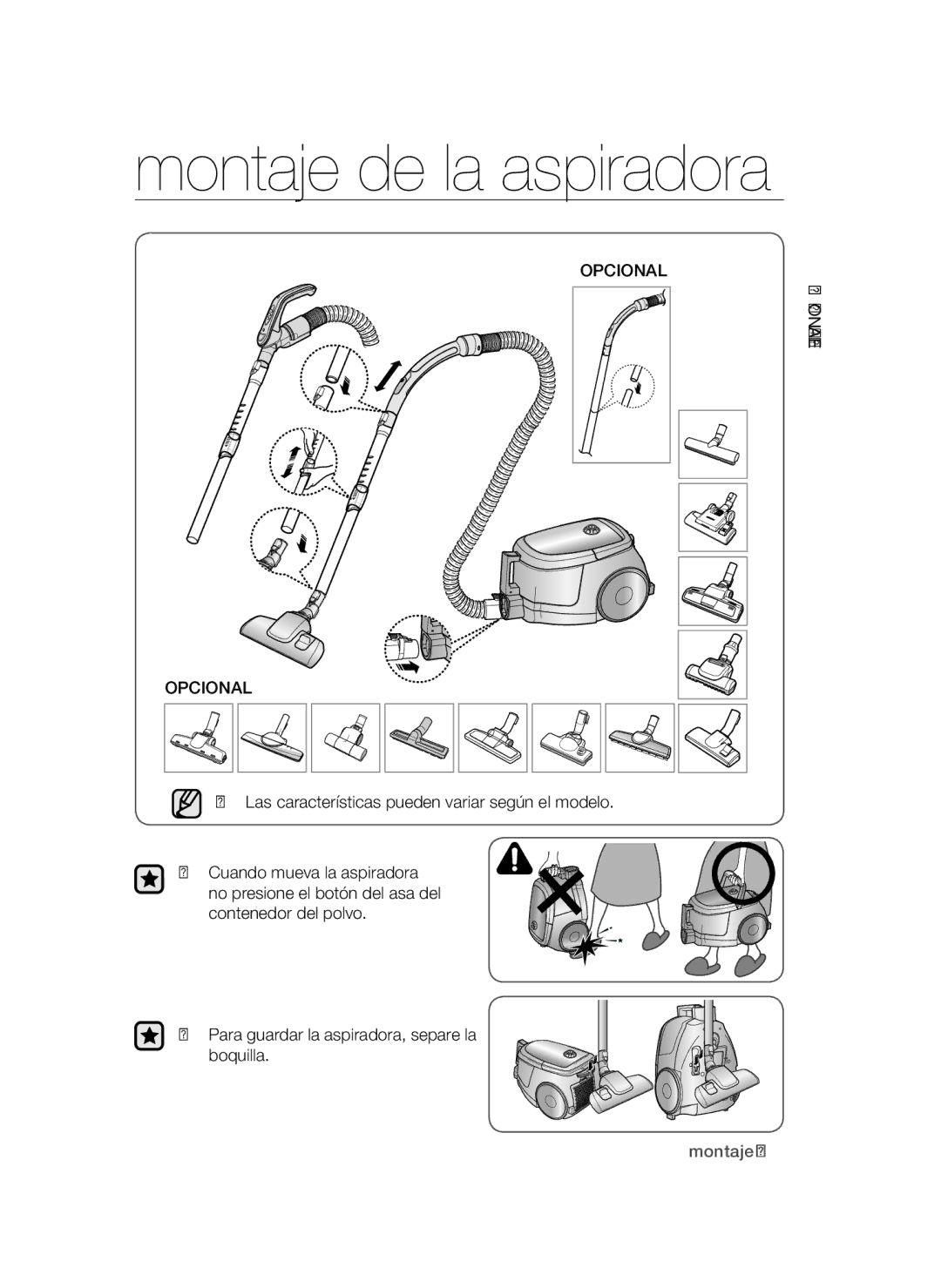 Samsung VCC47T0H36/XET, VCC47Q0V37/XET manual Montaje de la aspiradora, Opcional 