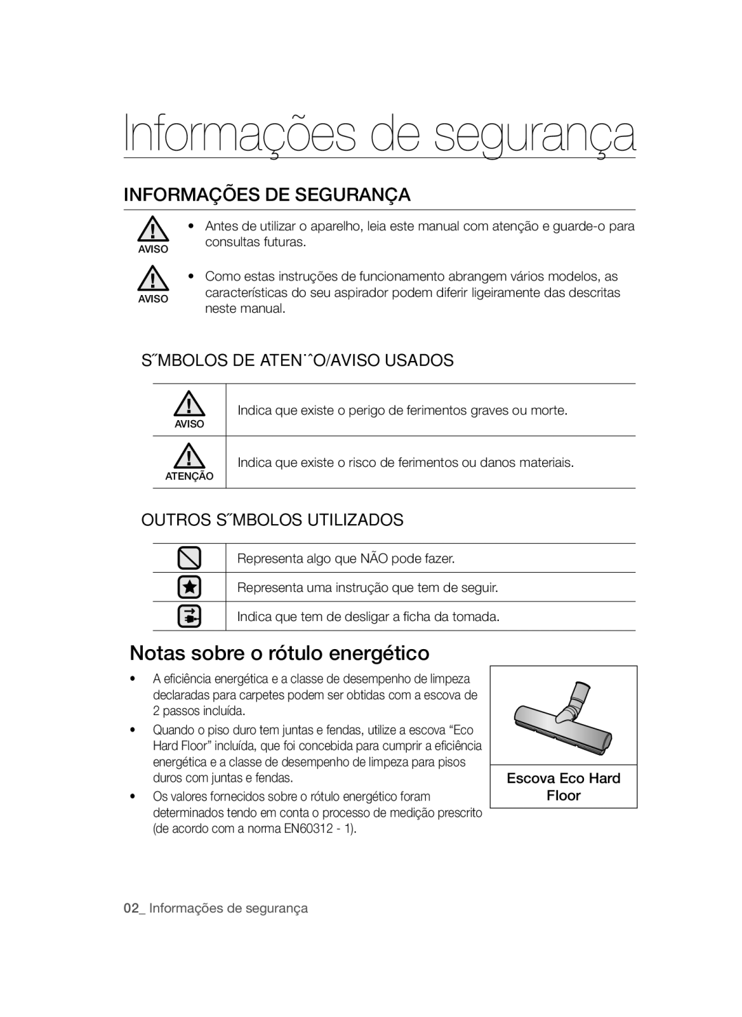 Samsung VCC47Q0V37/XET, VCC47T0H36/XET manual Informações de segurança, Informações DE Segurança 