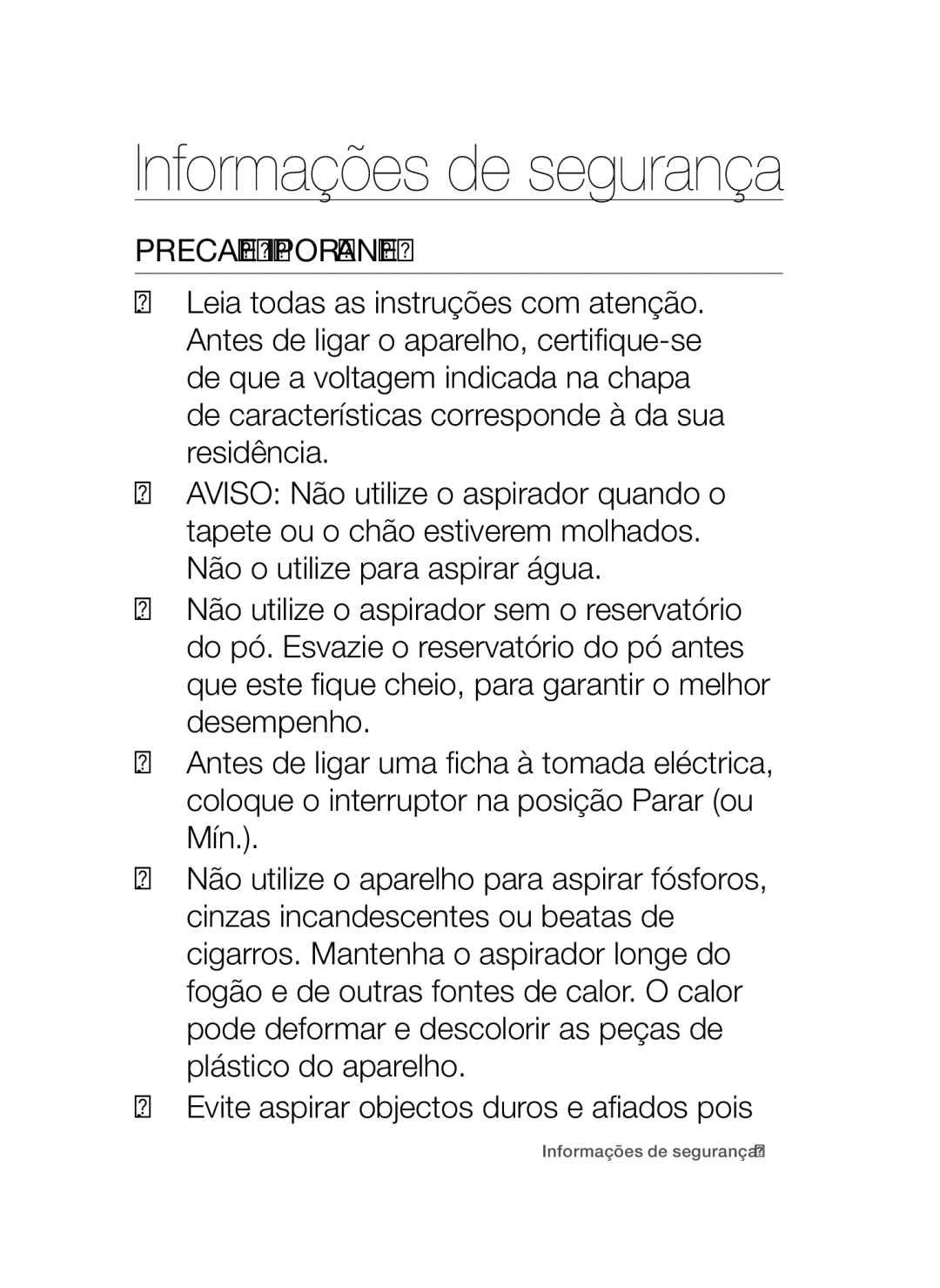 Samsung VCC47T0H36/XET, VCC47Q0V37/XET manual Informações de segurança, Precauções Importantes 