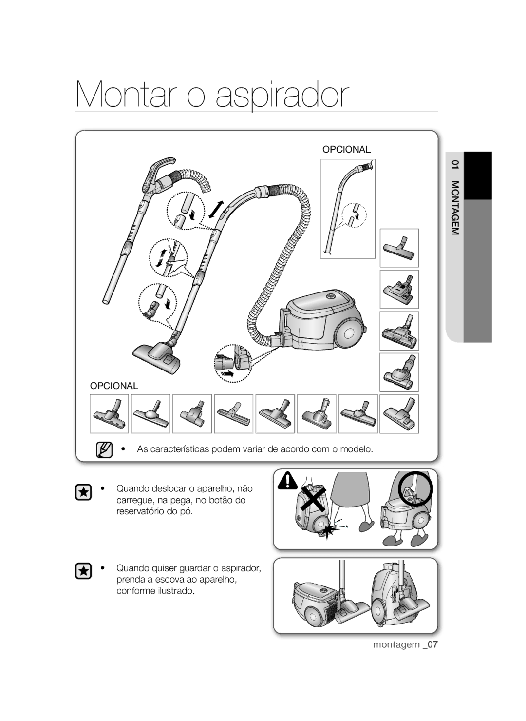 Samsung VCC47T0H36/XET, VCC47Q0V37/XET manual Montar o aspirador, Opcional 