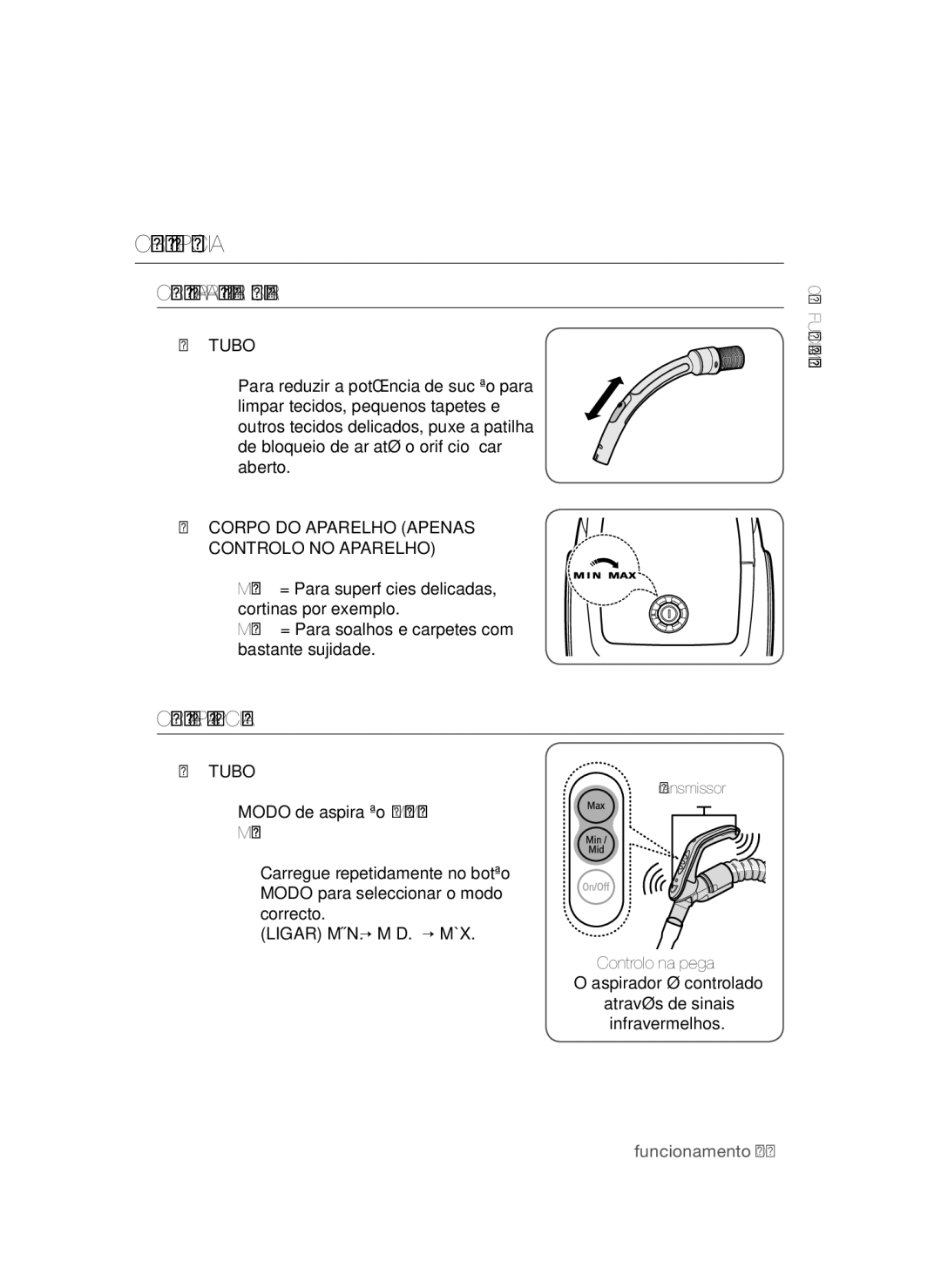 Samsung VCC47T0H36/XET, VCC47Q0V37/XET manual Controlo DE Potência, Máx, Ligar MÍN. → MÉD. → MÁX 