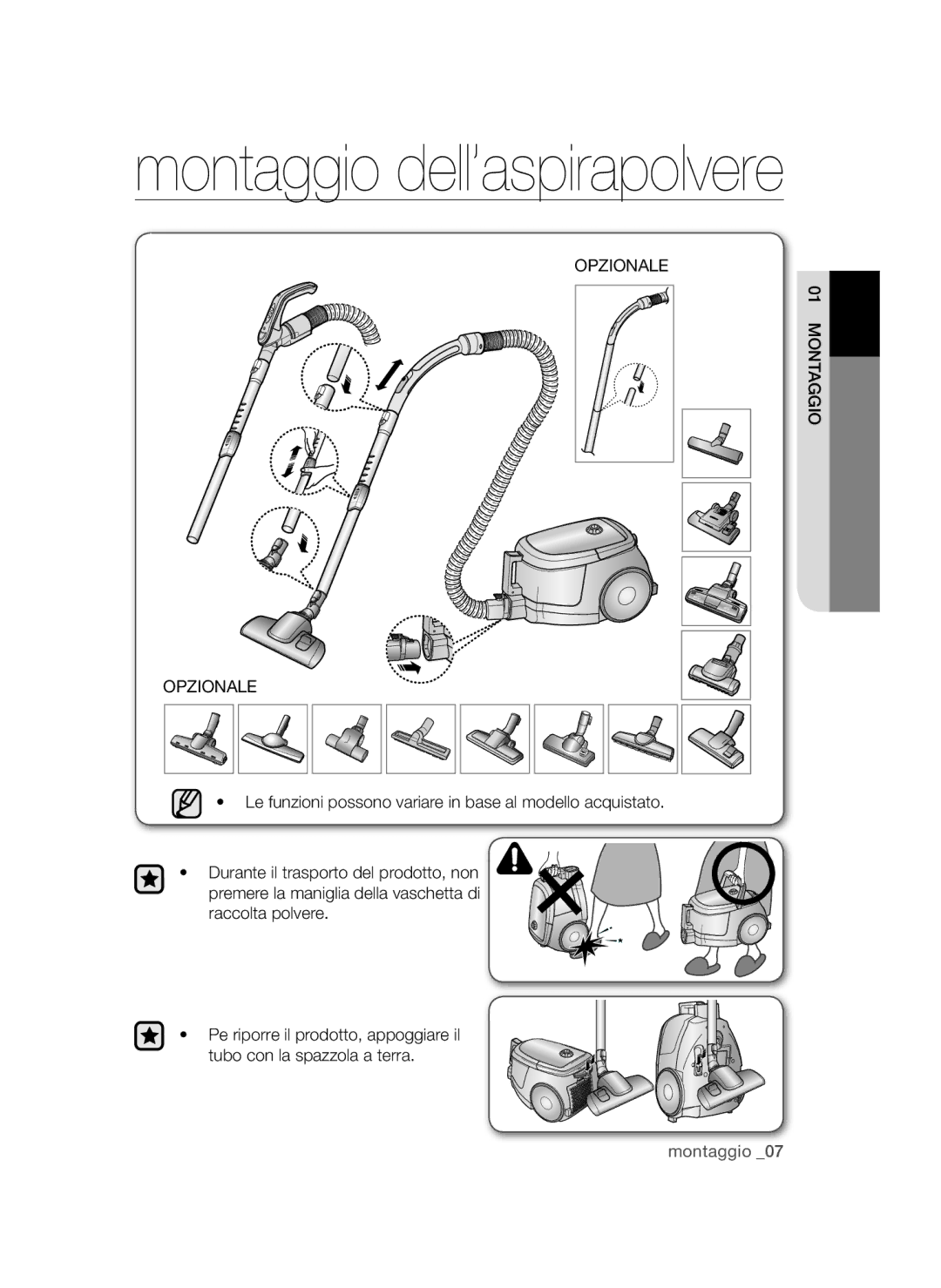 Samsung VCC47T0H36/XET, VCC47Q0V37/XET manual Montaggio dell’aspirapolvere, Opzionale 