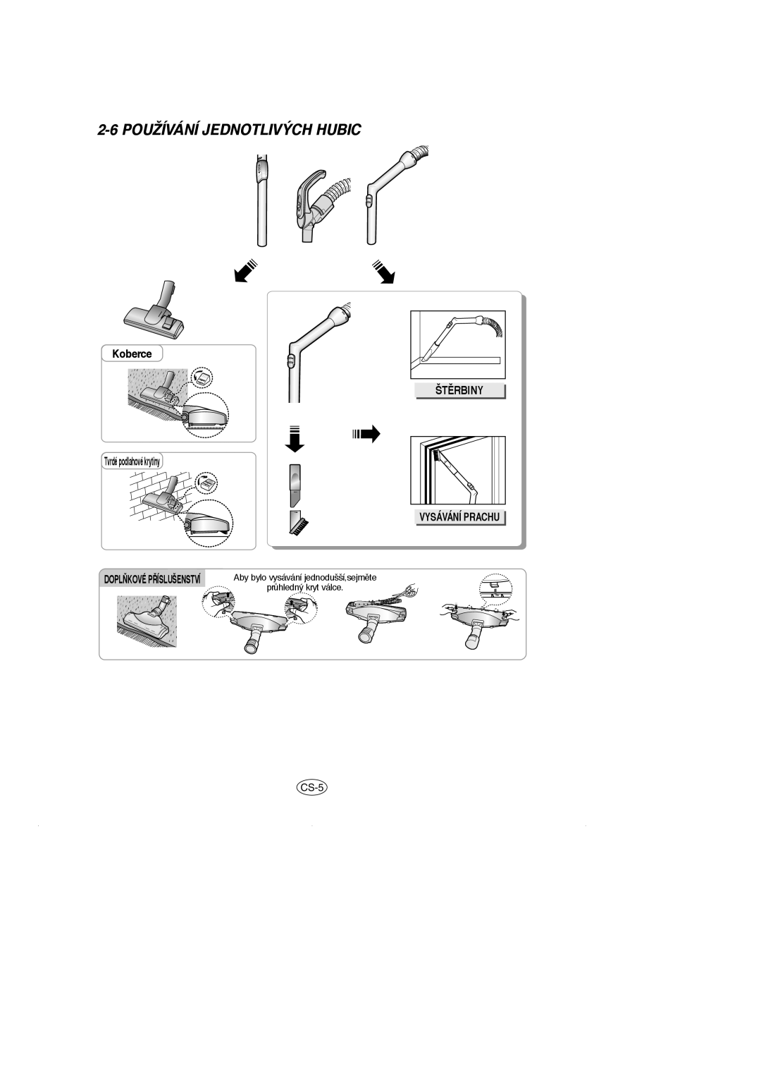 Samsung VCC5120V33/XEH, VCC5120V3S/XEE, VCC5120V3S/XEV manual Používání Jednotlivých Hubic, Vysávání Prachu 