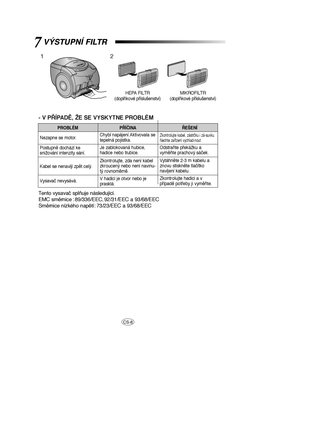 Samsung VCC5120V33/XEH, VCC5120V3S/XEE, VCC5120V3S/XEV manual Výstupní Filtr, Problém ¤ÍČINA ¤EŠENÍ 