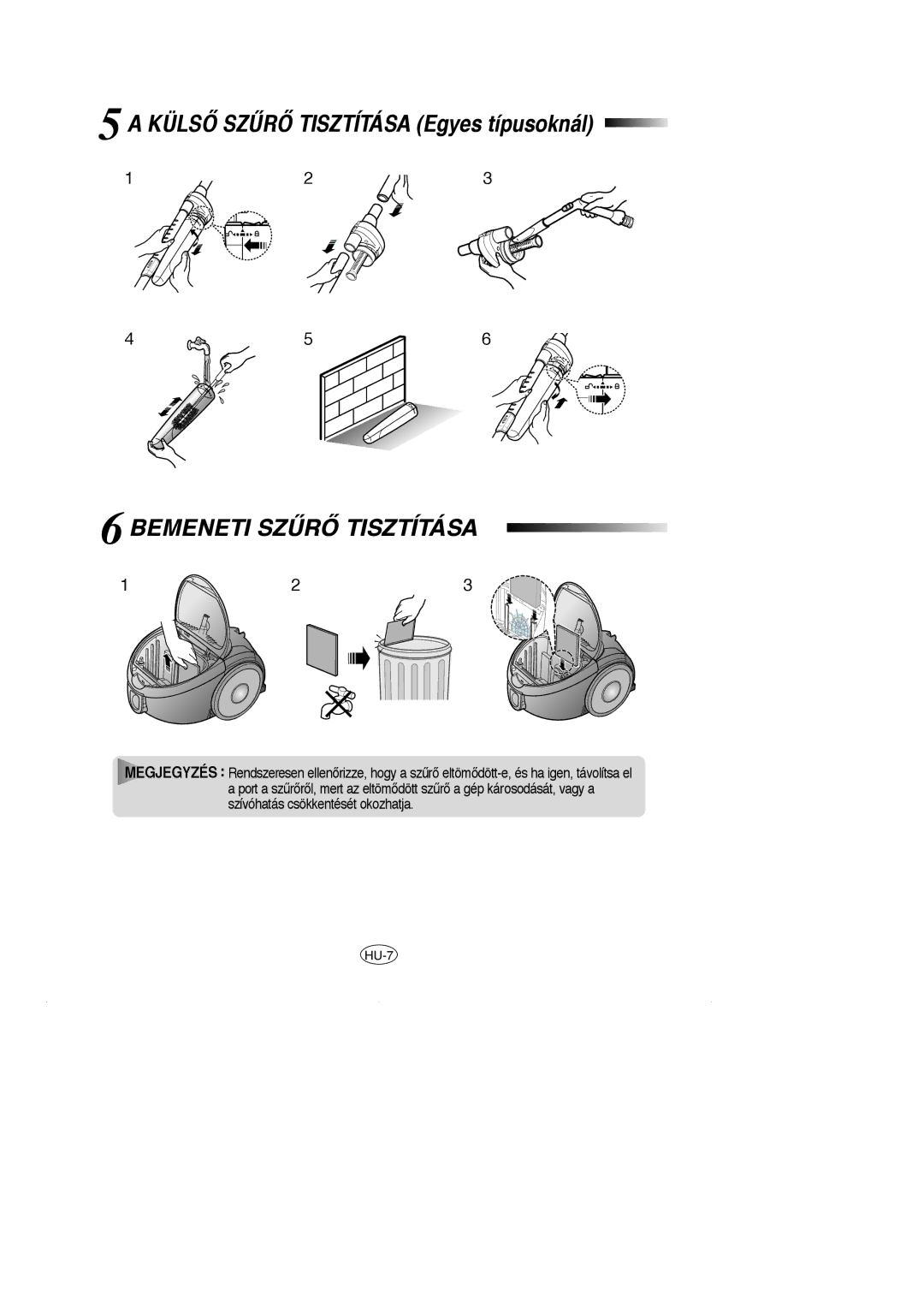 Samsung VCC5120V3S/XEV, VCC5120V3S/XEE, VCC5120V33/XEH manual Bemeneti Szùrã Tisztítása 