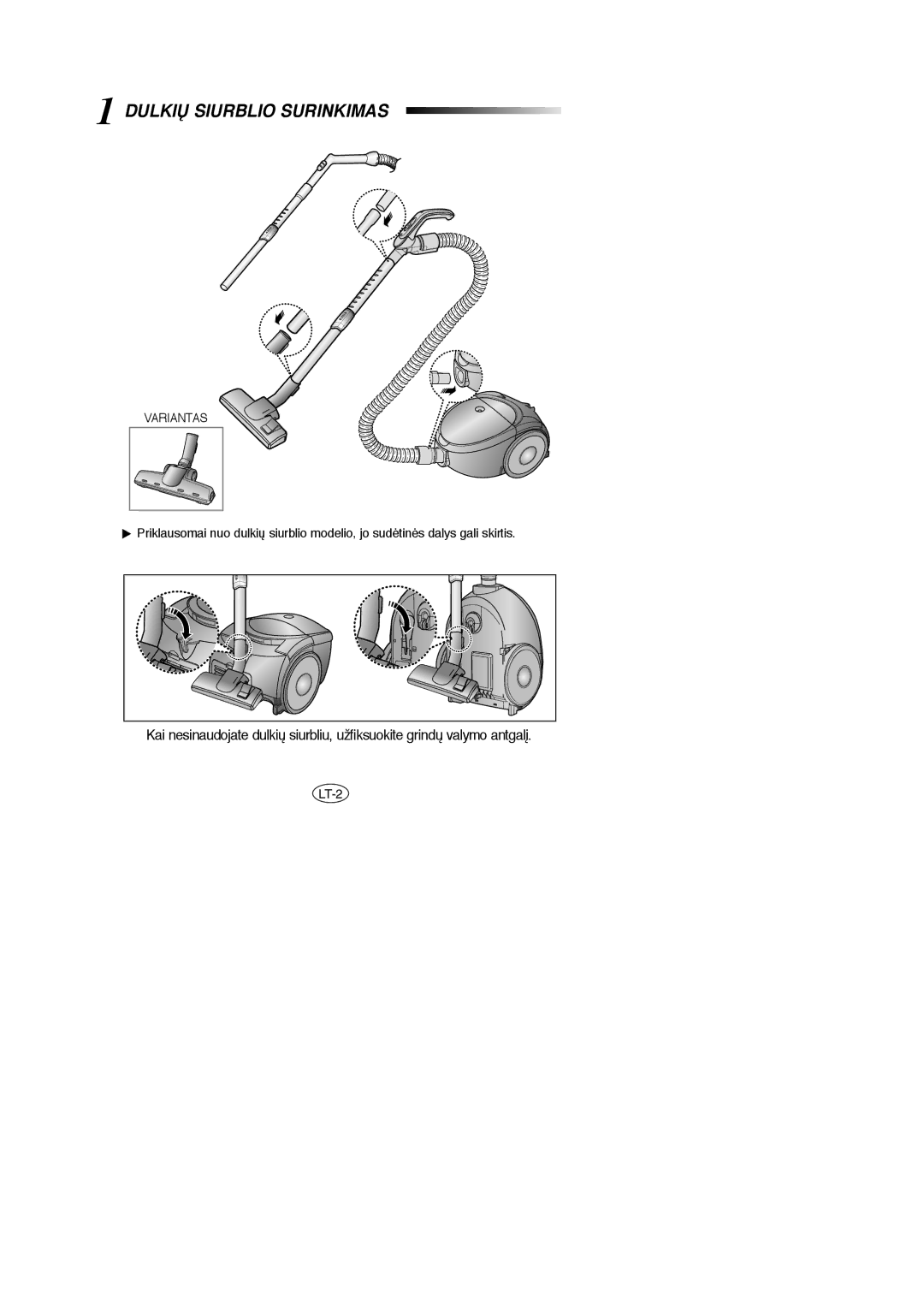 Samsung VCC514BV3S/SBW, VCC5148V33/SBW, VCC5158H3R/SBW, VCC514BV3S/XSB manual Dulkið Siurblio Surinkimas 