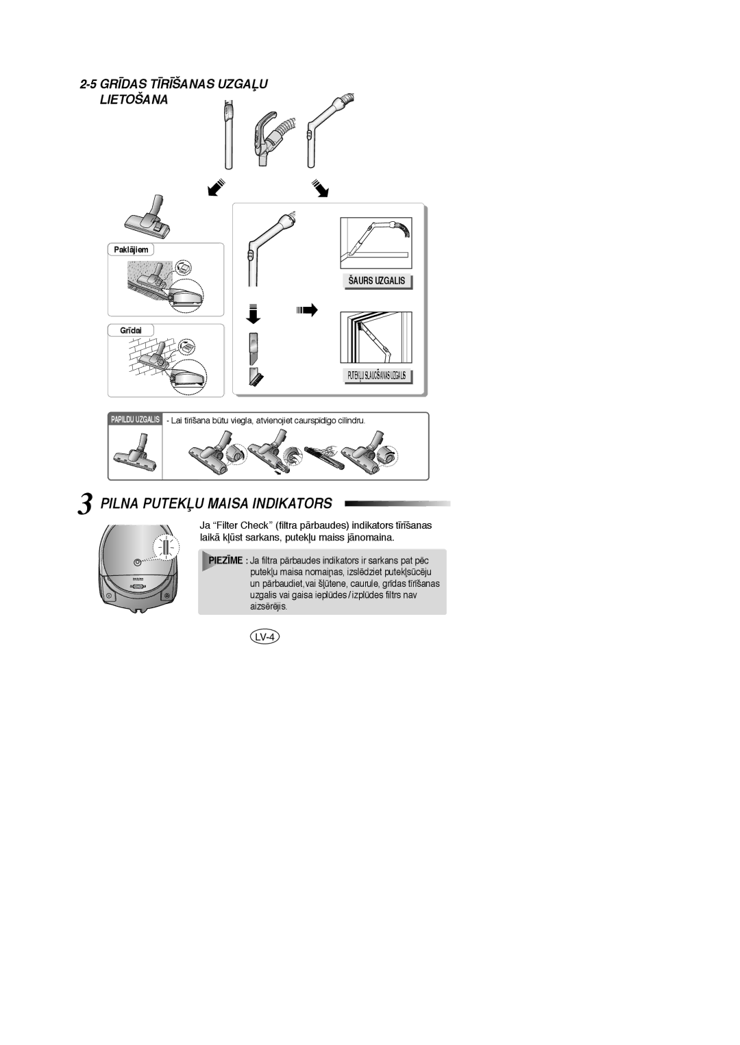 Samsung VCC5158H3R/SBW, VCC5148V33/SBW, VCC514BV3S/XSB, VCC514BV3S/SBW manual Pilna PUTEKπU Maisa Indikators, Šaurs Uzgalis 