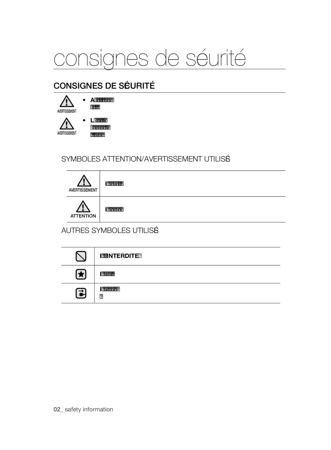 Samsung VCC5250V3R/XST, VCC5240S3R/BOL, VCC5255V3O/EGT, VCC5240S31/UMG manual Consignes de sécurité, Consignes DE Sécurité 