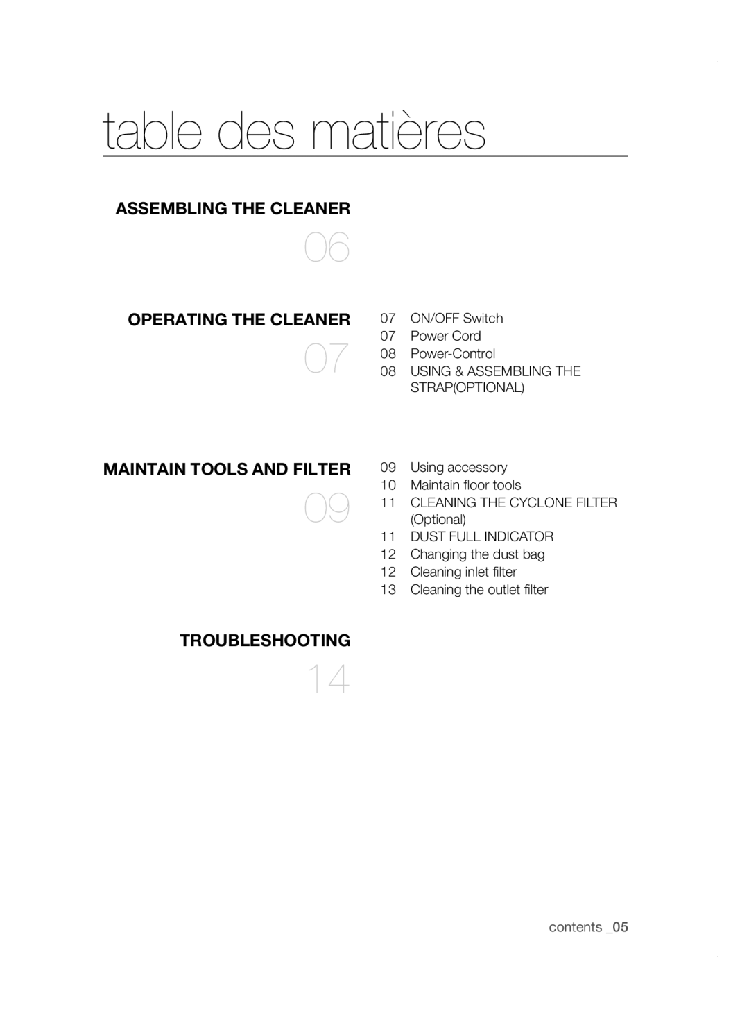 Samsung VCC5240S31/UMG, VCC5240S3R/BOL, VCC5255V3O/EGT, VCC5250V4O/ATC, VCC5250V3R/XST manual Contents 