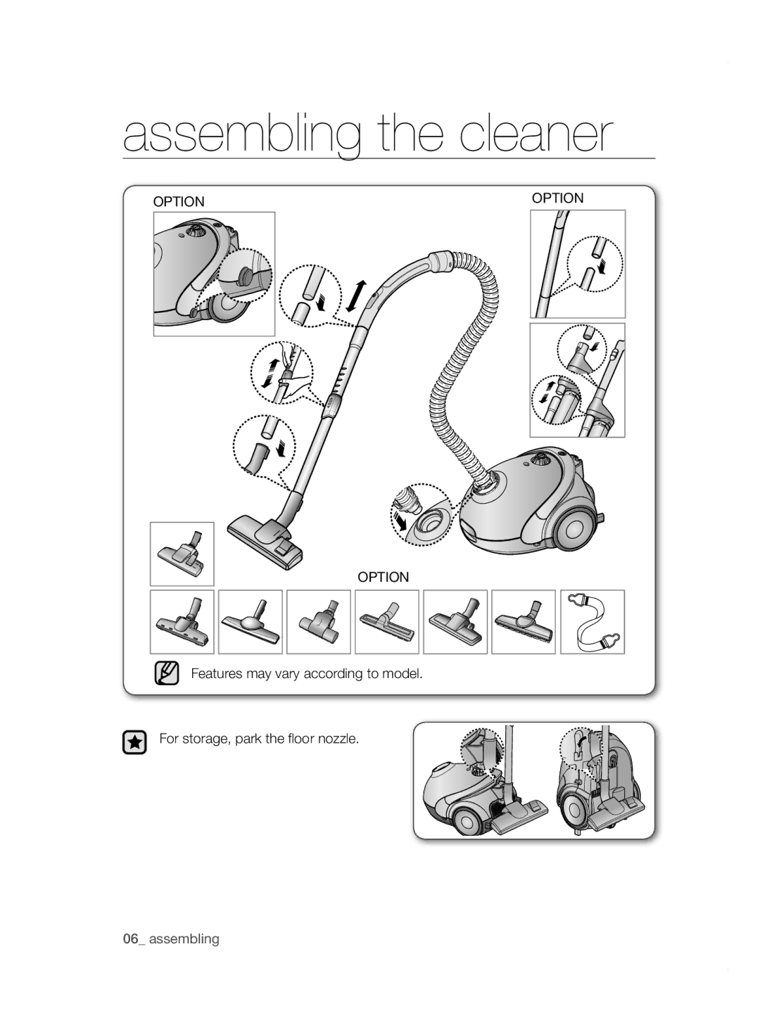 Samsung VCC5255V3O/EGT, VCC5240S3R/BOL, VCC5240S31/UMG, VCC5250V4O/ATC, VCC5250V3R/XST manual Assembling the cleaner 