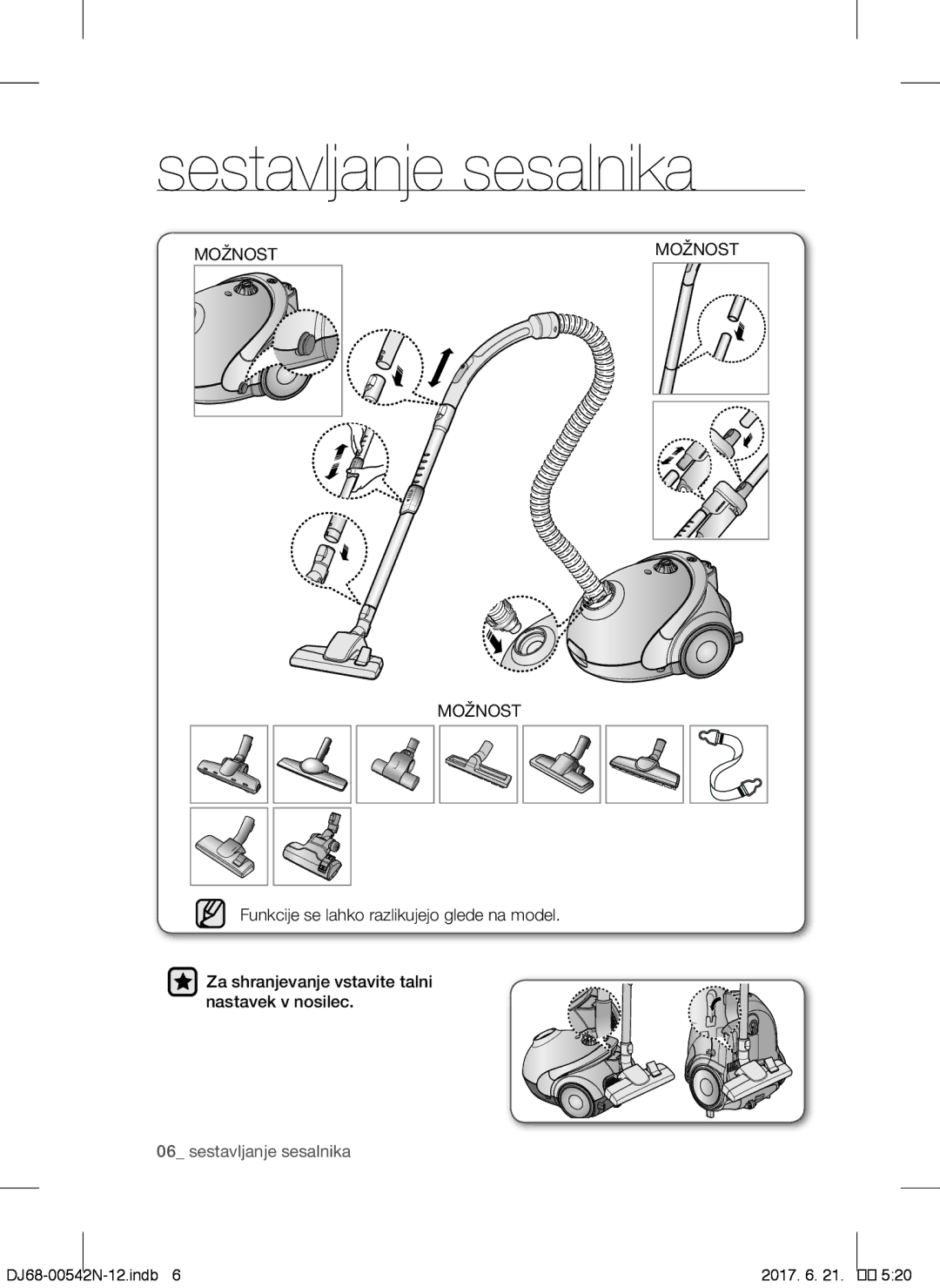 Samsung VCC5251V3R/BOL, VCC5285V3O/BOL, VCC5251V3R/XEV, VCC5251V3R/XEH, VCC5285V3P/BOL manual Sestavljanje sesalnika, Možnost 