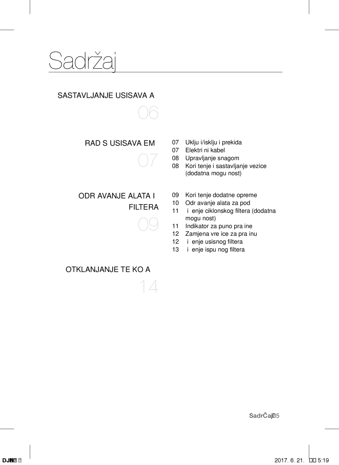 Samsung VCC5285V3O/BOL, VCC5251V3R/XEV, VCC5251V3R/XEH RAD S Usisavačem, Održavanje Alata, Filtera, Otklanjanje Teškoća 