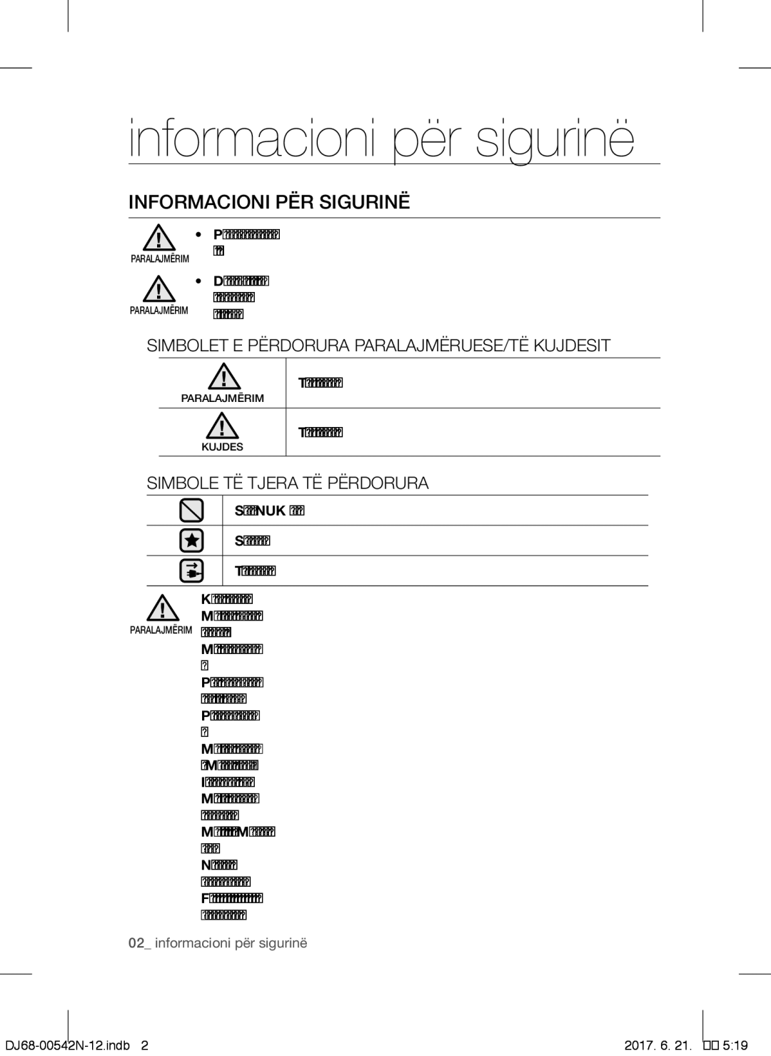 Samsung VCC5251V3R/BOL, VCC5285V3O/BOL Informacioni për sigurinë, Informacioni PËR Sigurinë, Simbole TË Tjera TË Përdorura 