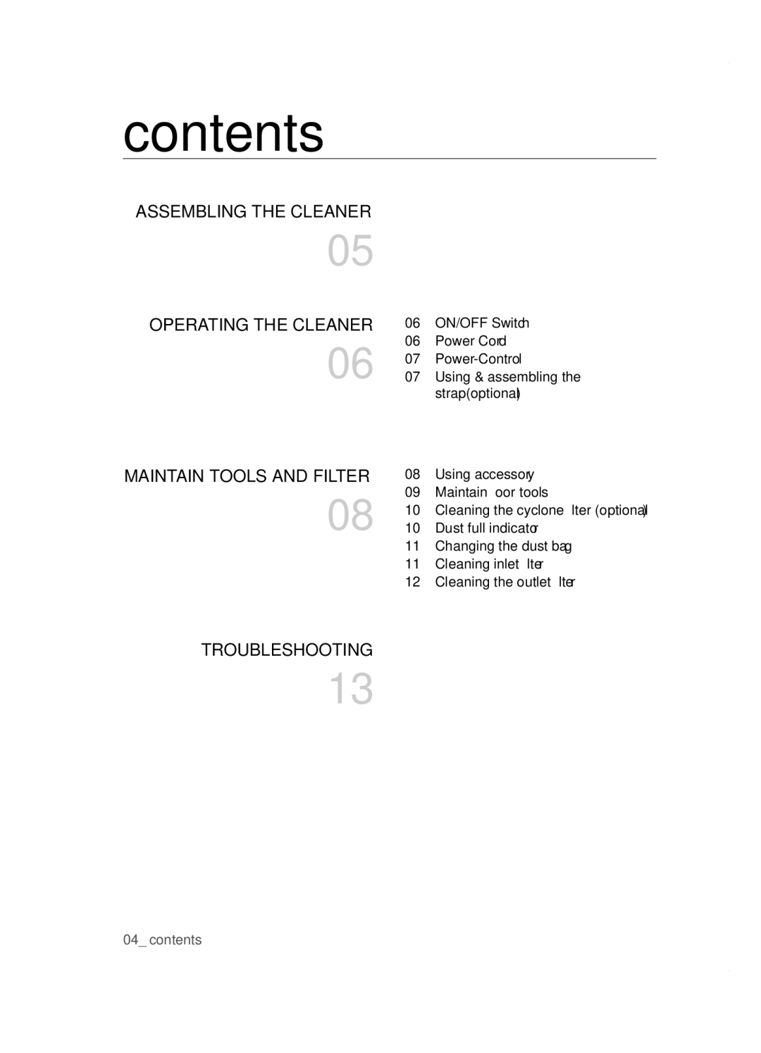 Samsung VCC5251V3R/XEH, VCC5285V3O/BOL, VCC5251V3R/XEV, VCC5251V3R/BOL, VCC5285V3P/BOL manual Contents 