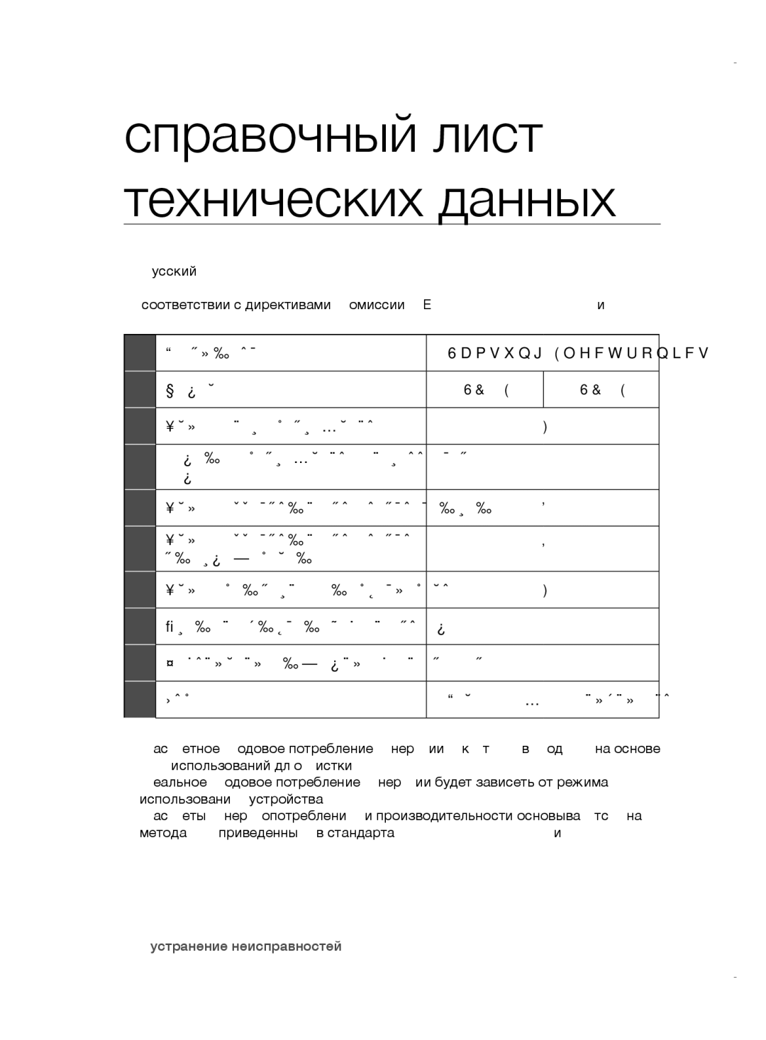 Samsung VCC52E5V3O/XEH, VCC52E5V36/BOL, VCC52E5V3O/XSB, VCC5255V3P/XSB, VCC52E6V36/XSB Справочный лист технических данных 