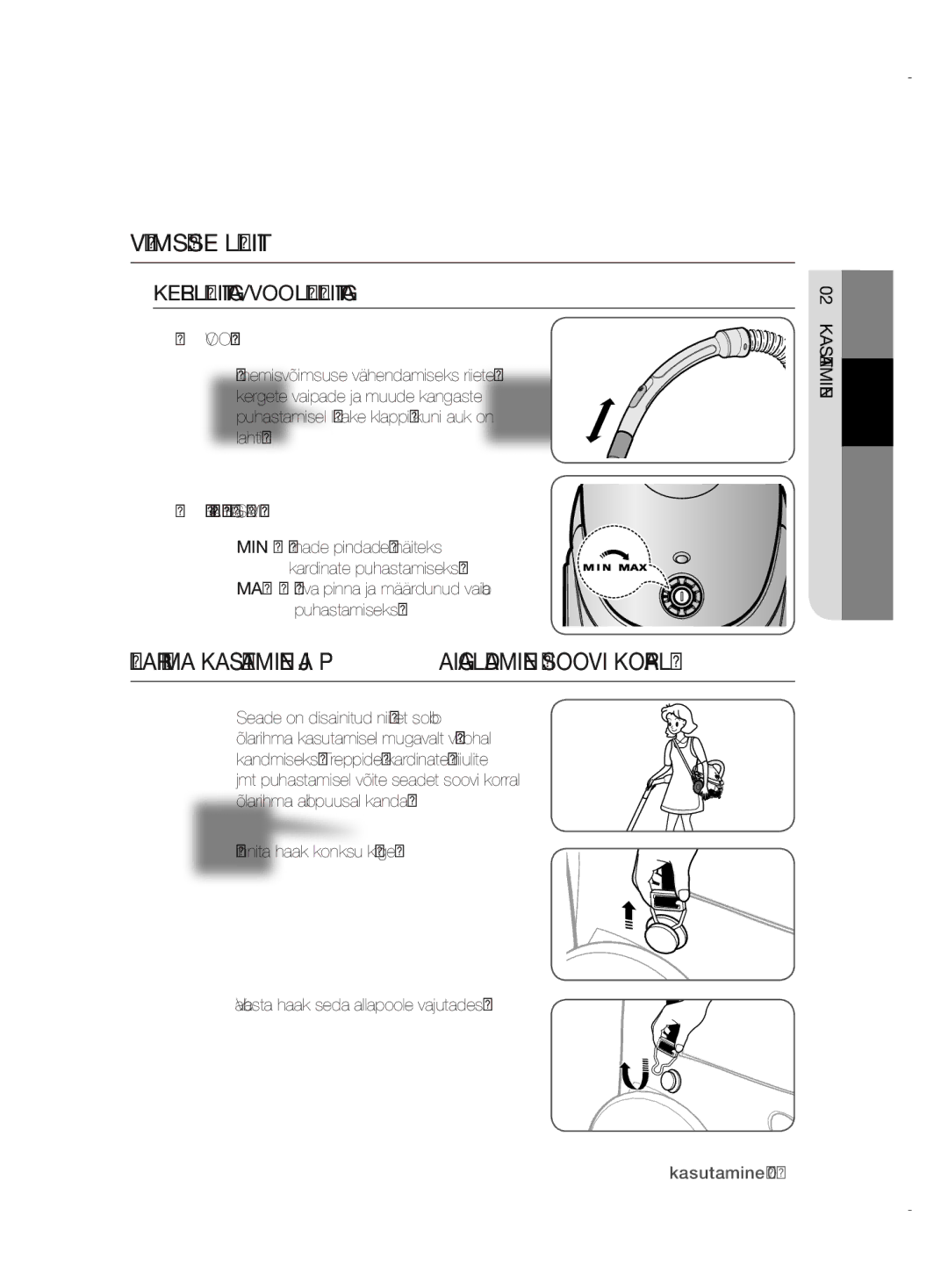 Samsung VCC52E5V36/BOL manual Võimsuse Lüliti, Õlarihma Kasutamine JA Paigaldamine Soovi Korral, Kerelülitiga/Voolulülitiga 